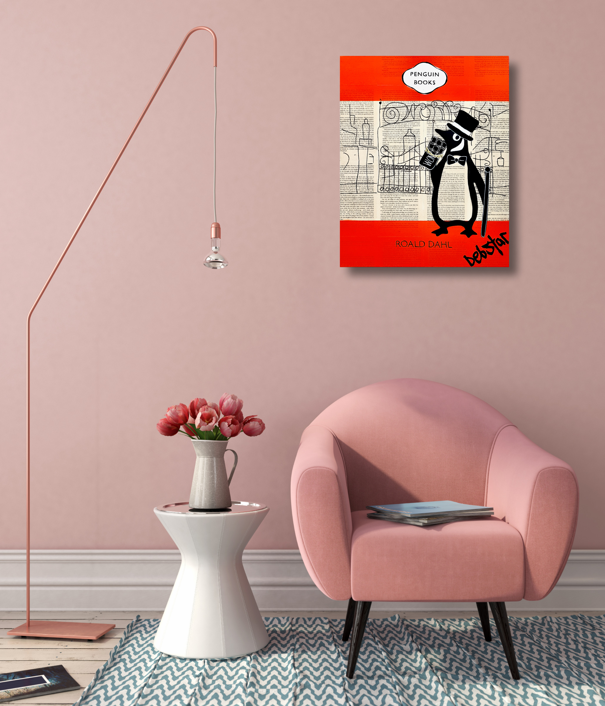 Interior With Pink Chair And Stylish Floor Lamp