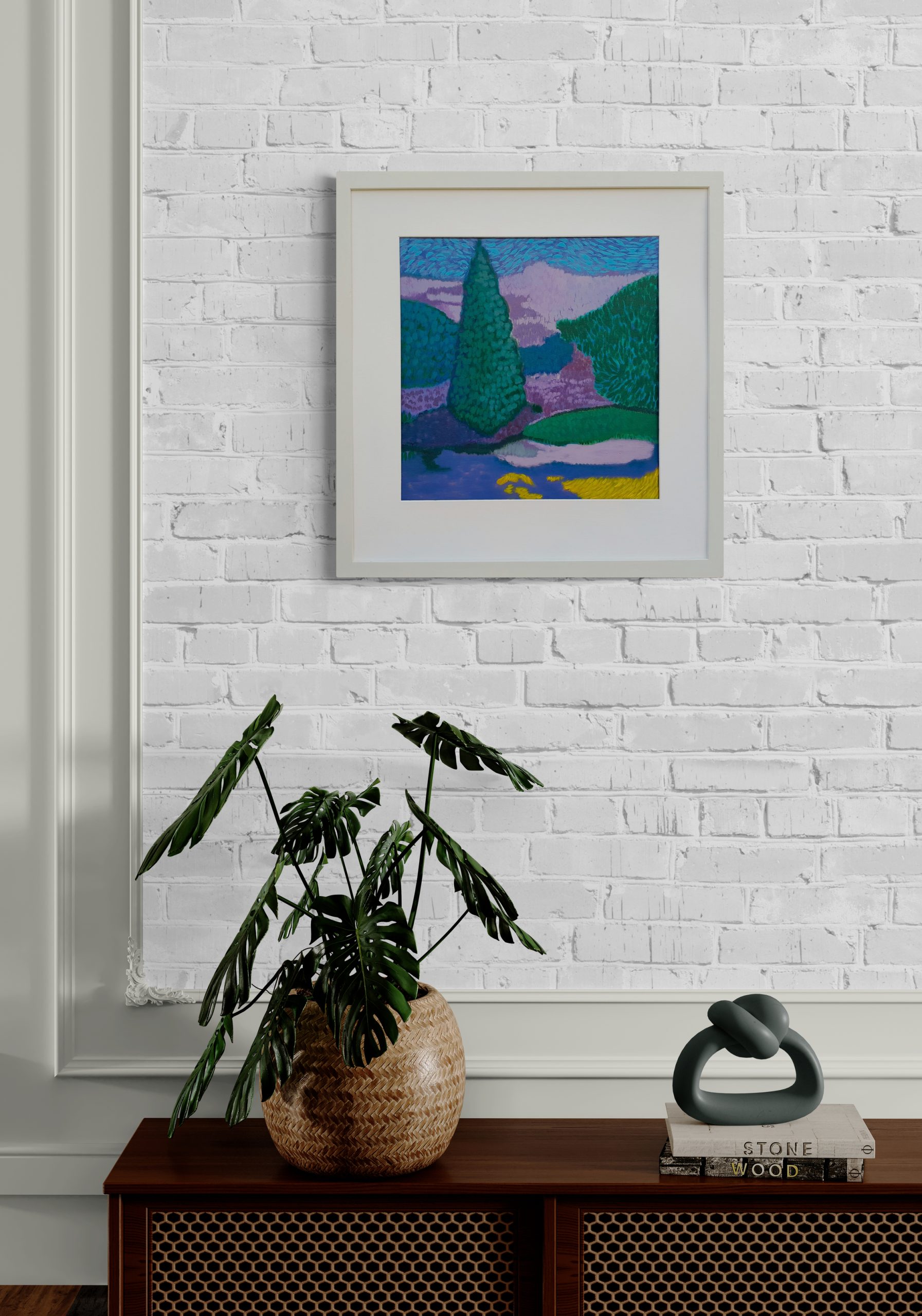 Retro Wooden Cabinet With Potted Plant