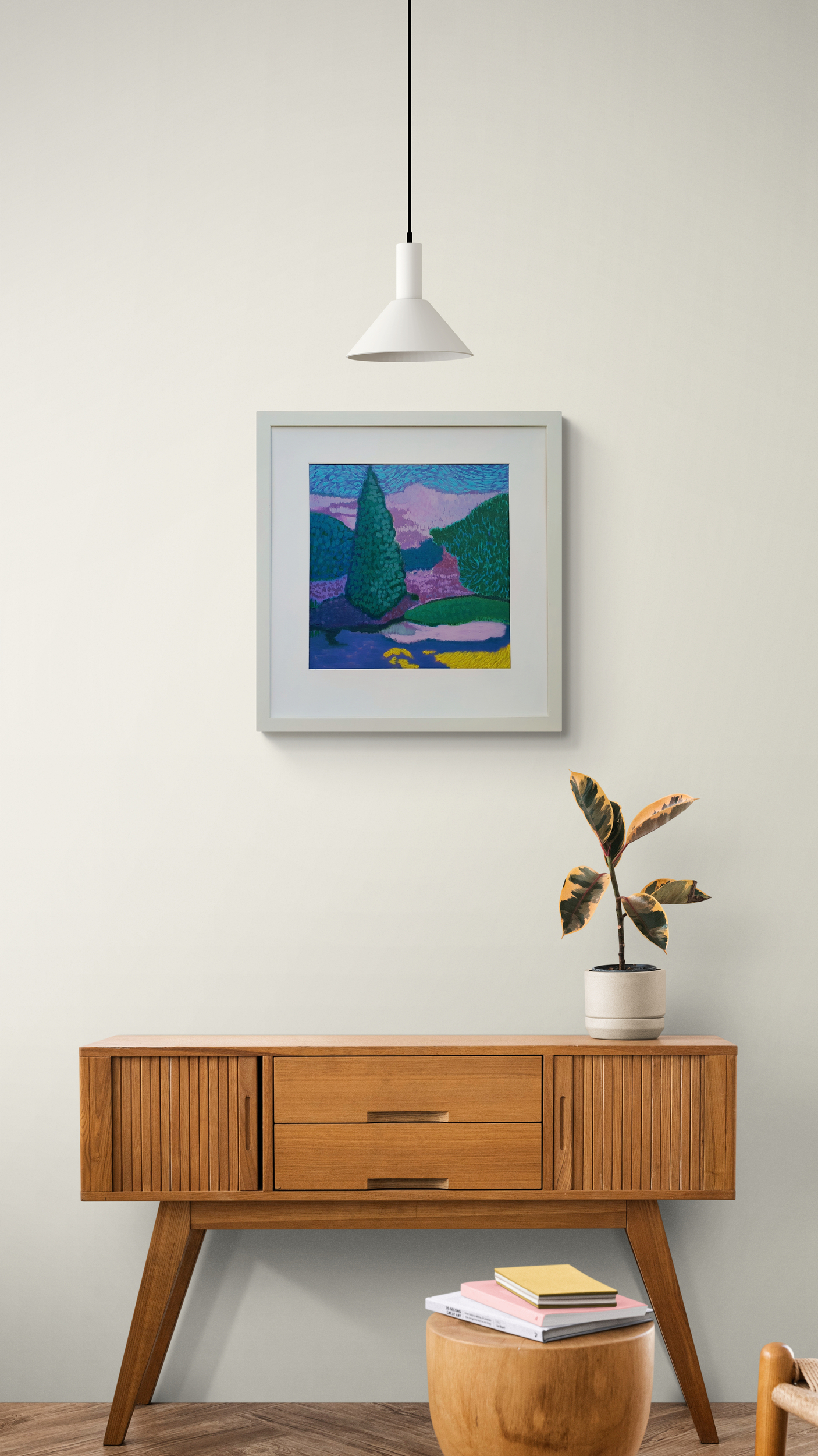 Wooden Side Cabinet With Houseplant