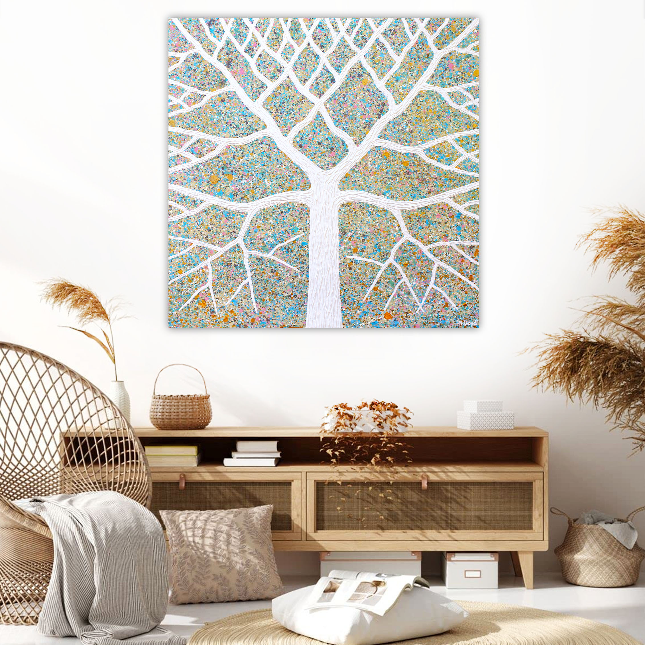 Lounge 2 Beach Tree Golden Sands Textured Impasto Miranda Lloyd Artist Australia