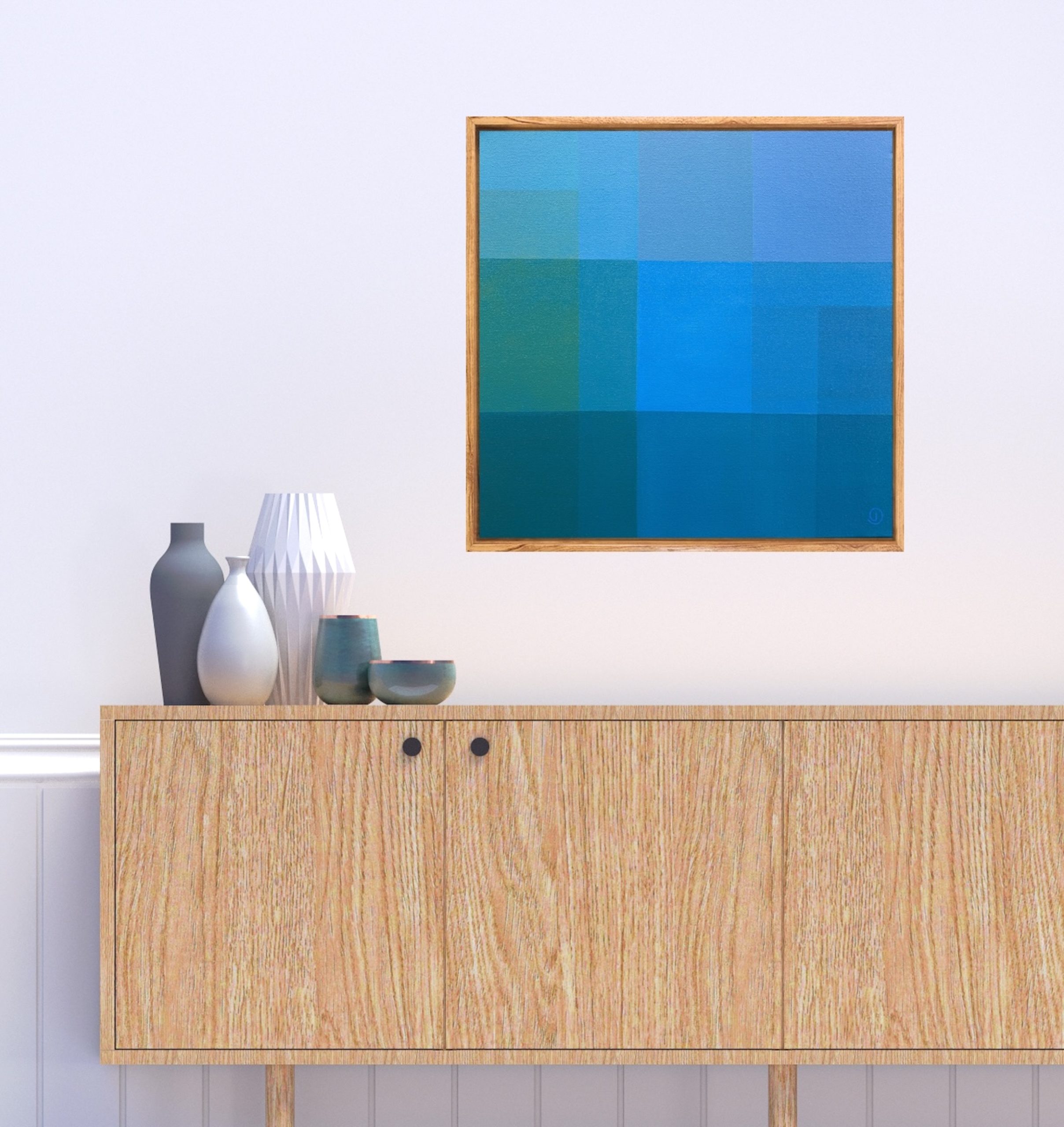 Charlotte De Pace Mood Indigo I Insitu Above Sideboard Art Lovers Australia