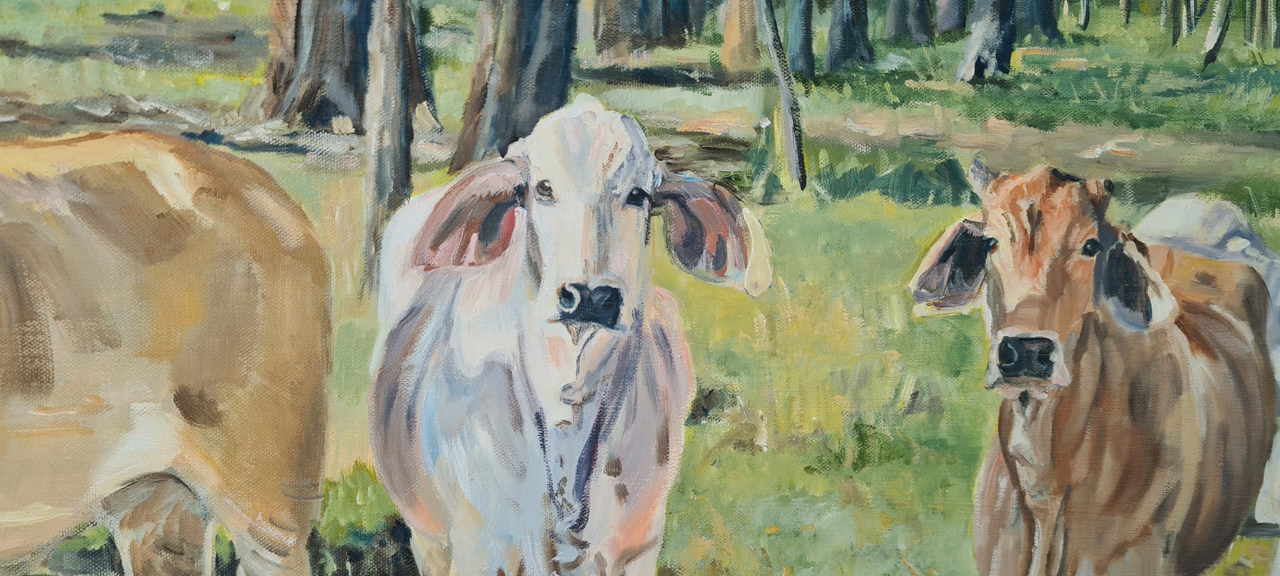 Jo S. Stacey Paint And Pony Fine Art Oils Morning Visits Cows Close Up