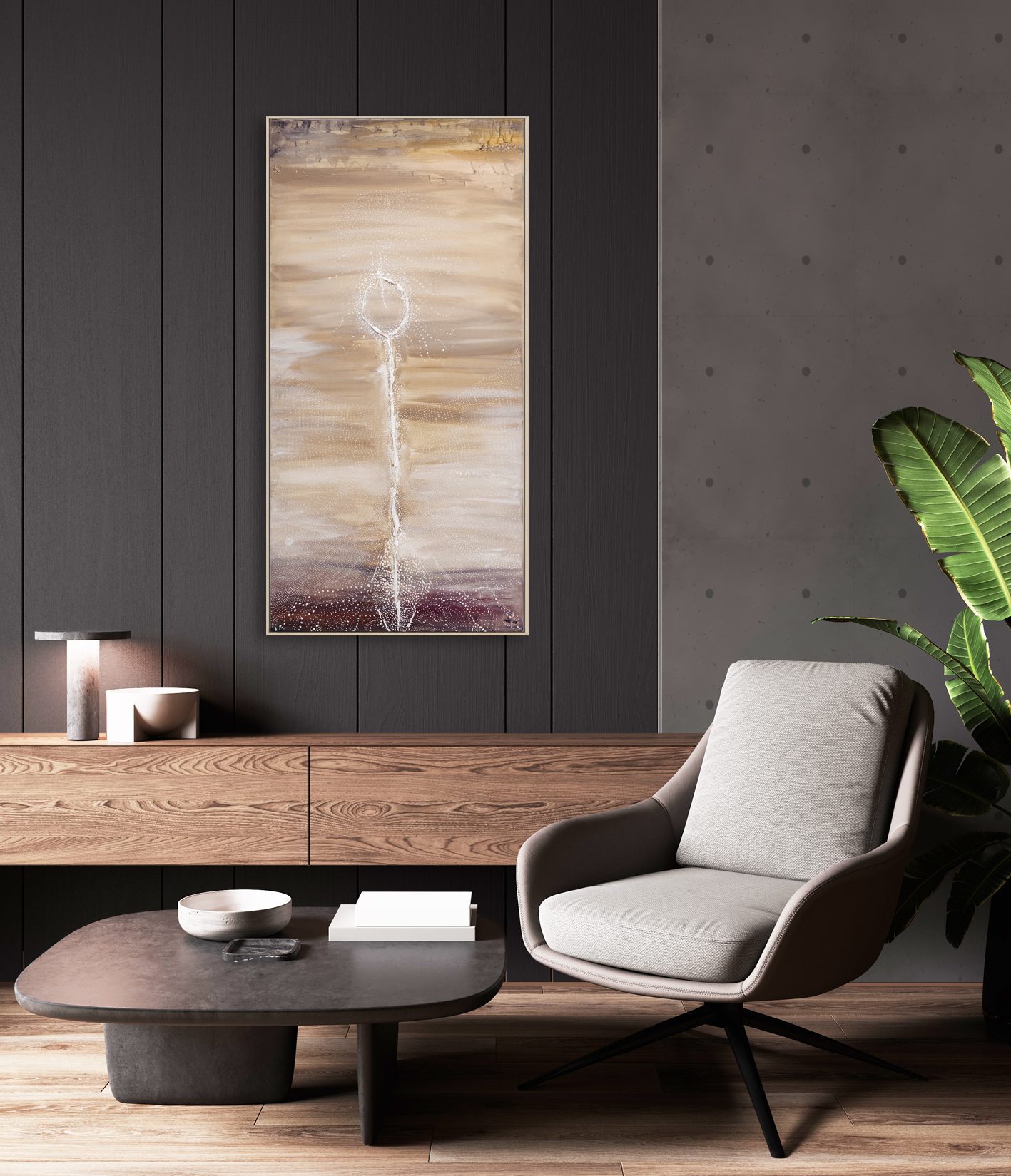 Modern Dark Living Room Interior Design, 3d Rendering