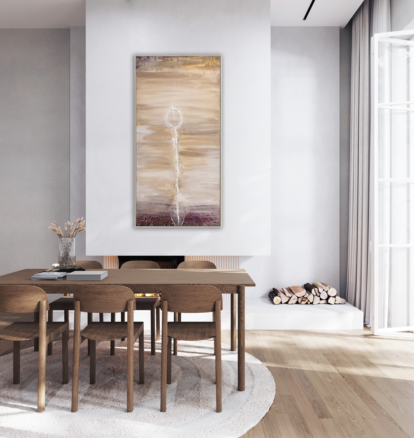 Beige Contemporary Minimalist Interior With Table, Chair, Blank