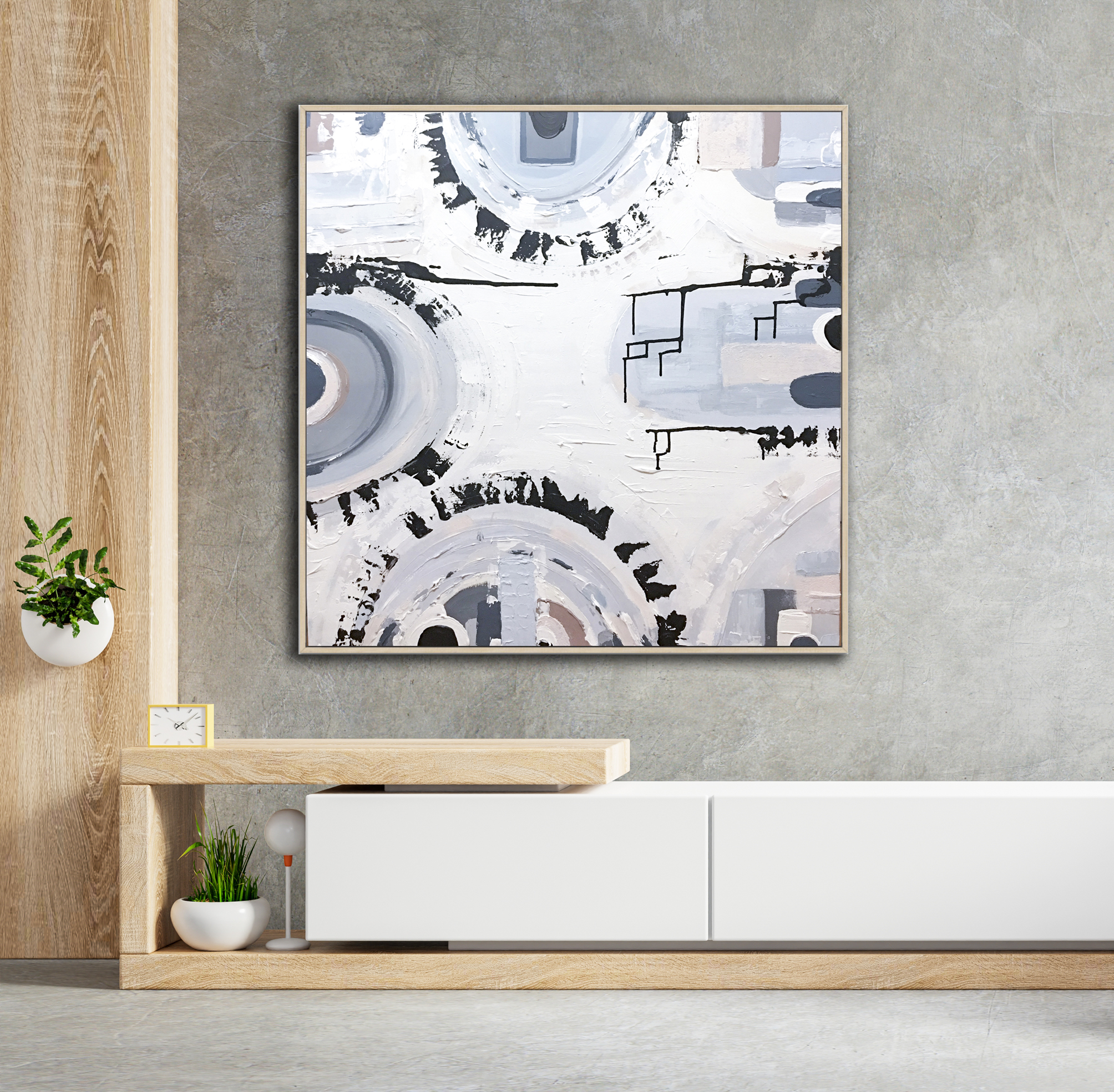 Living Room Interior Have Wooden Cabinet For Tv And Leather Armc