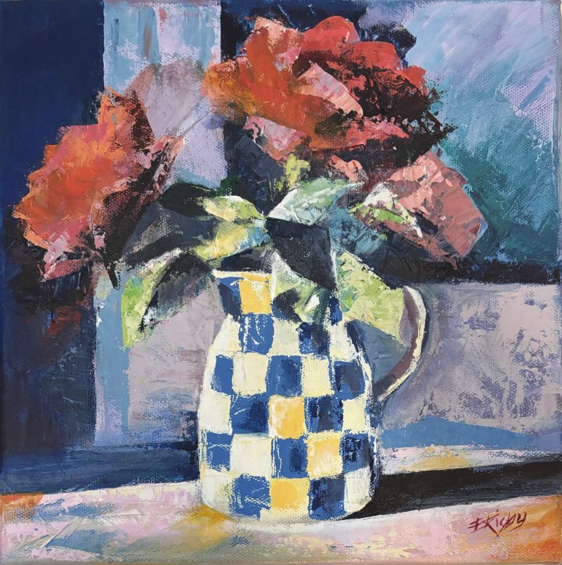 Blue Check Vase (knife painting)
