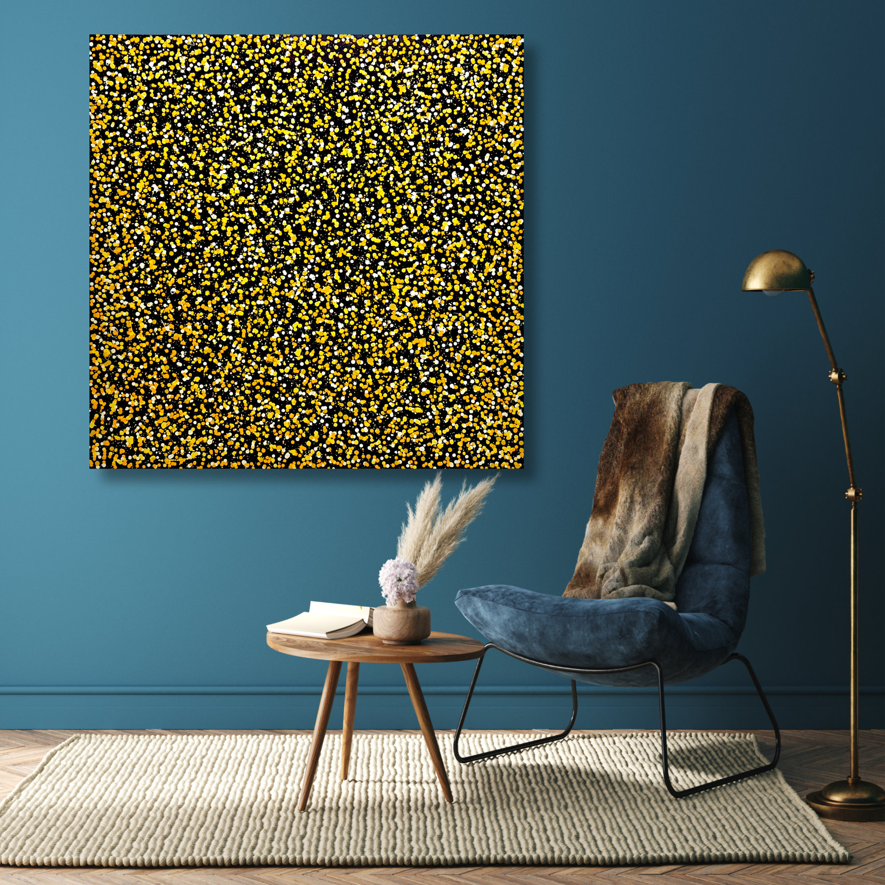 Home Interior Mock Up With Dark Green Armchair, Table And Decor In Living Room