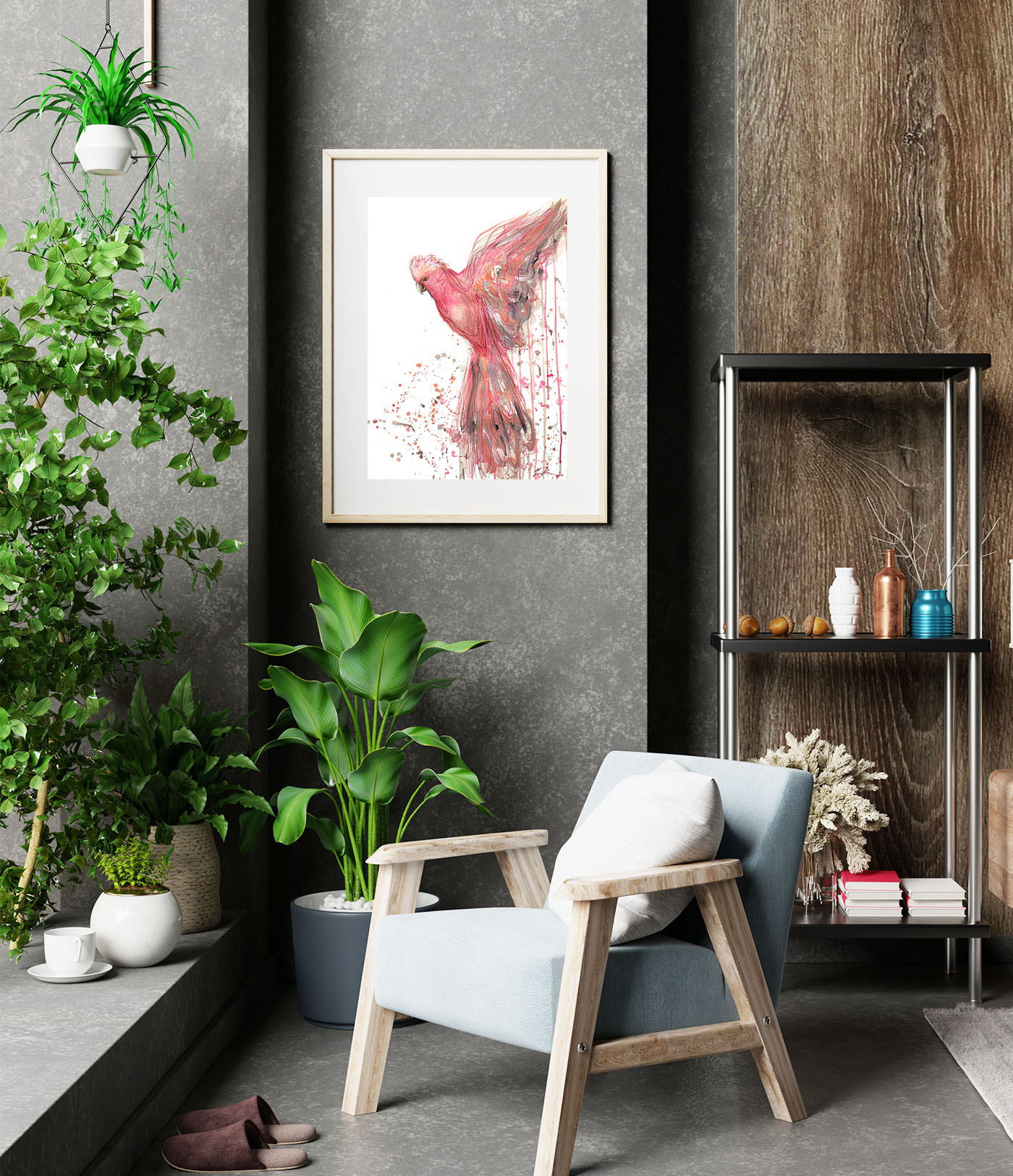 Poster Mockup With Vertical Frames On Empty Dark Wall In Living