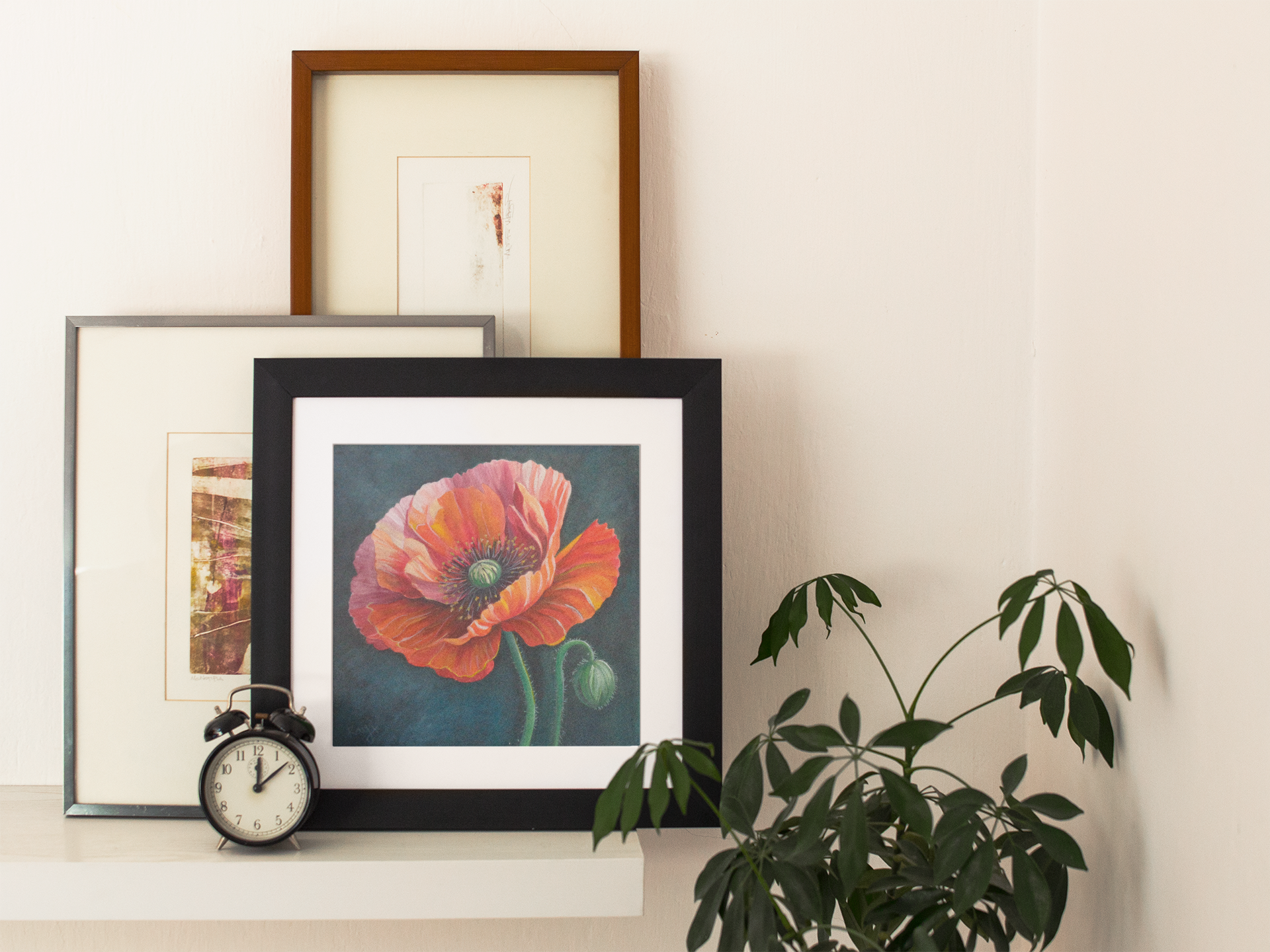 Square Framed Art Print Template Near Other Art Prints And A Clock A14773