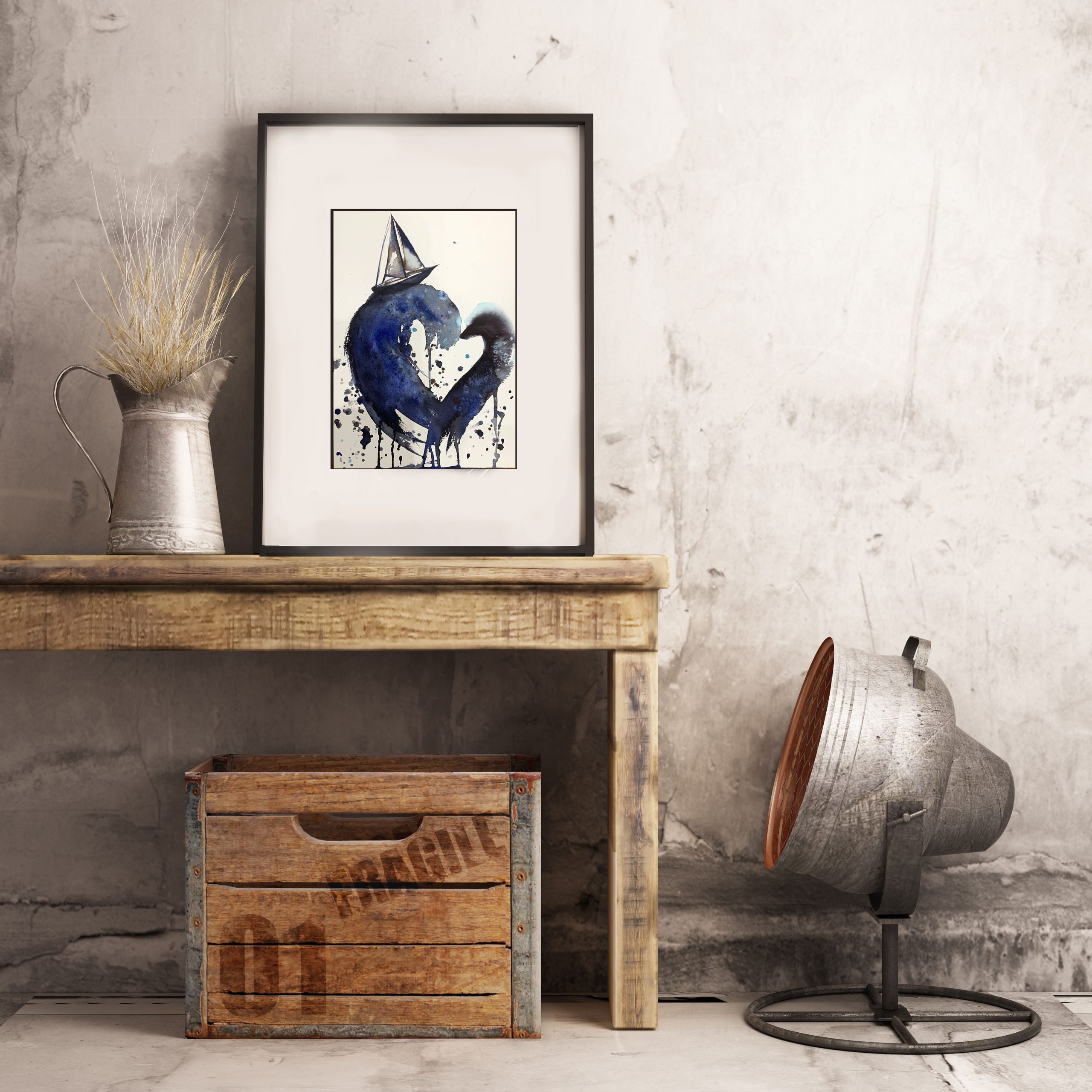 Sydney Artist Leni Kae My Sailing Heart A4 Watercolour Framed Eg2