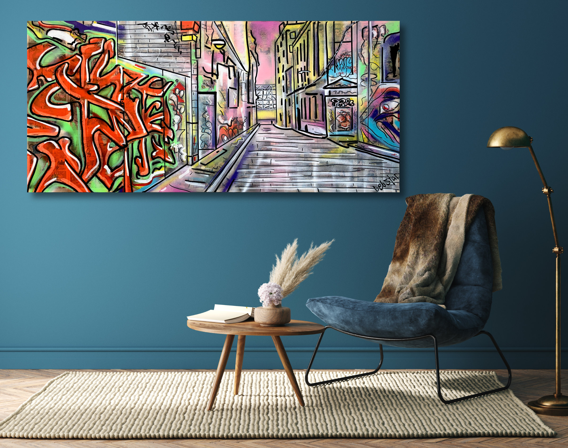 Home Interior Mock Up With Dark Green Armchair, Table And Decor In Living Room