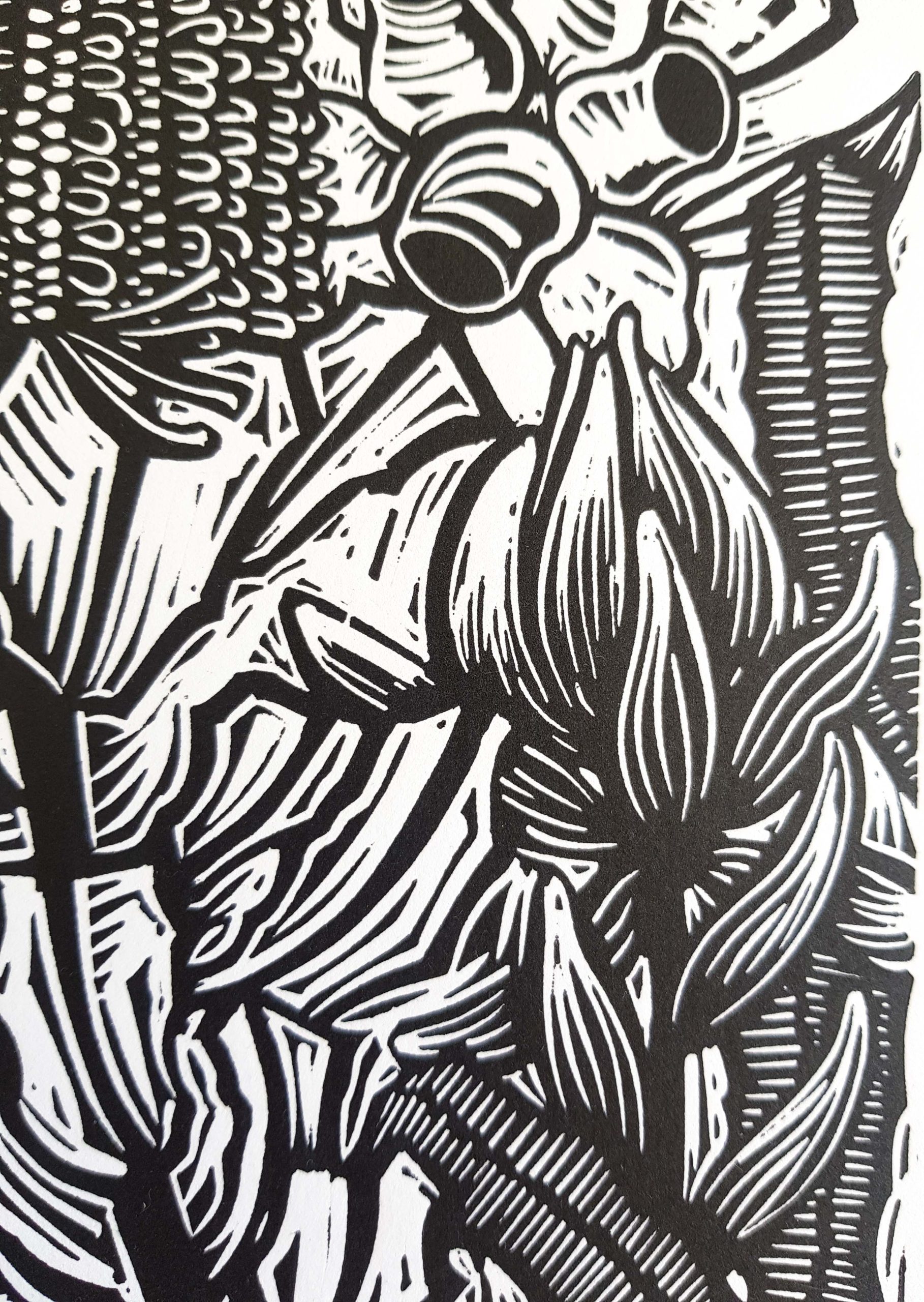 Floral Garden By Nicola Cowie Linocut