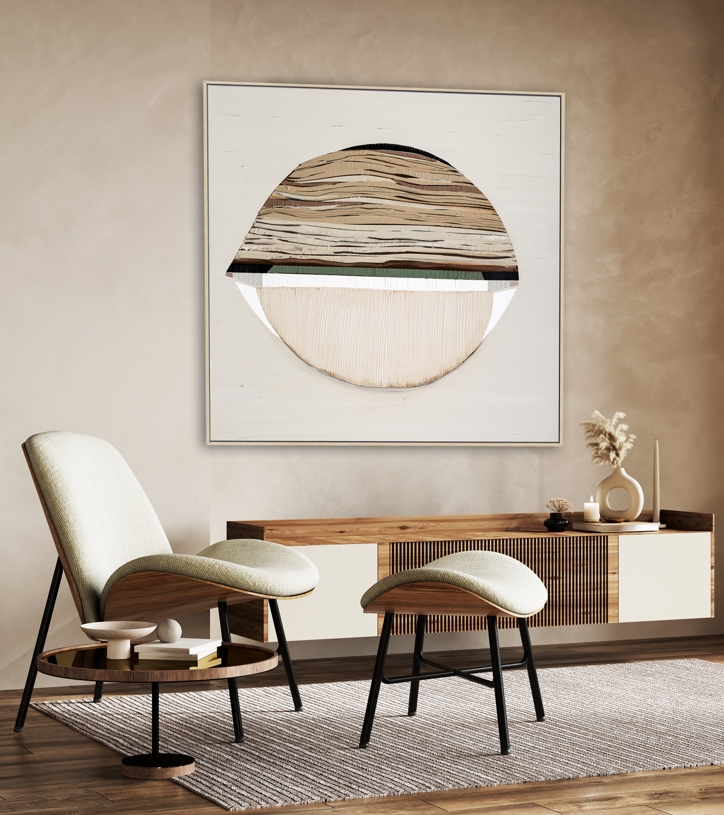 Big Poster Picture Blank Frame In Modern Home Interior, Reading