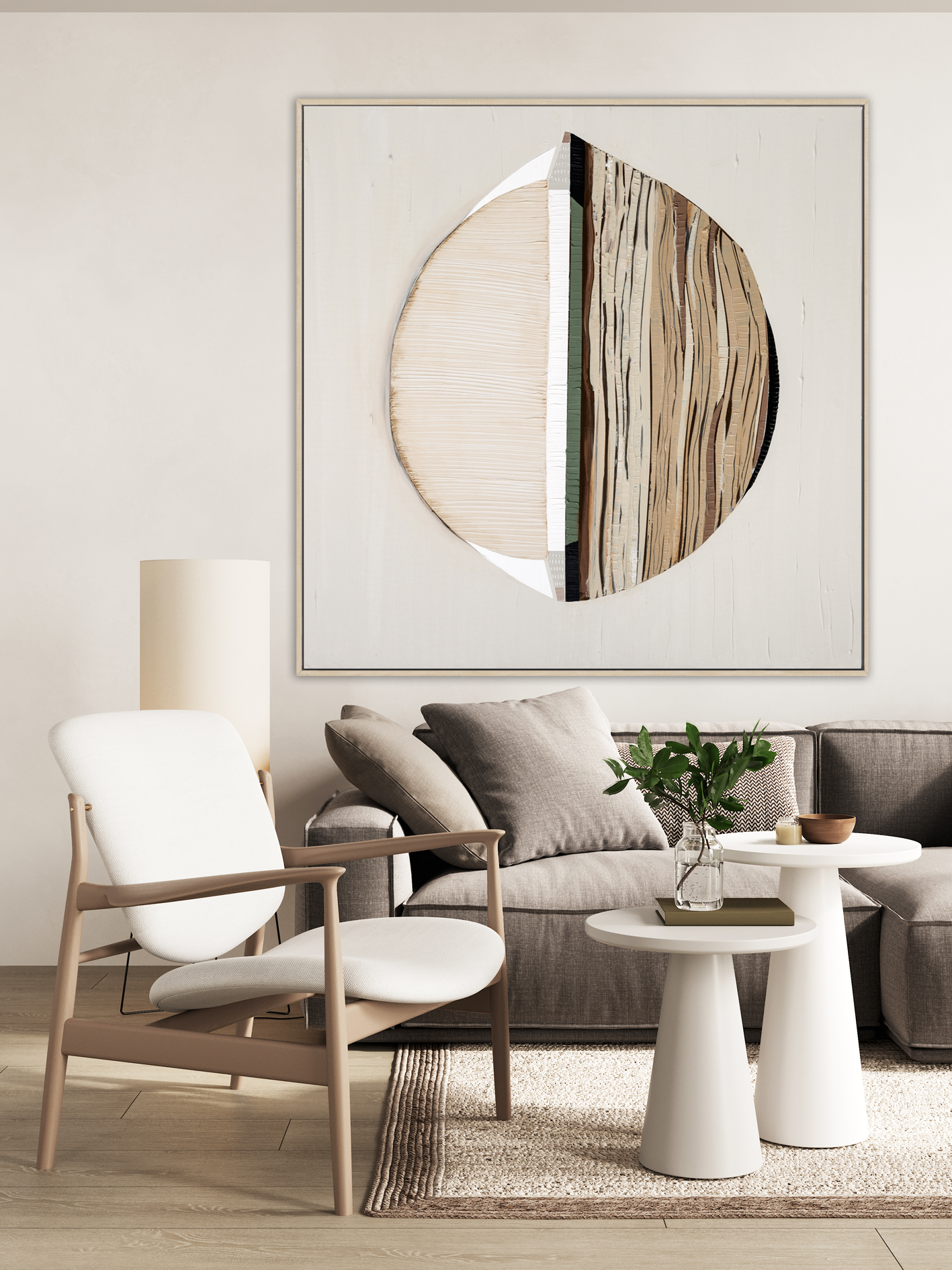 Big Frame Mockup In Stylish Beige Interior Space, 3d Rendering