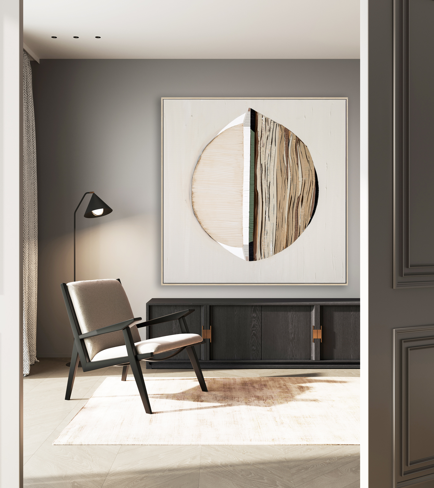 Living Room In Luxury Home Interior, Dark Living Room With Woode