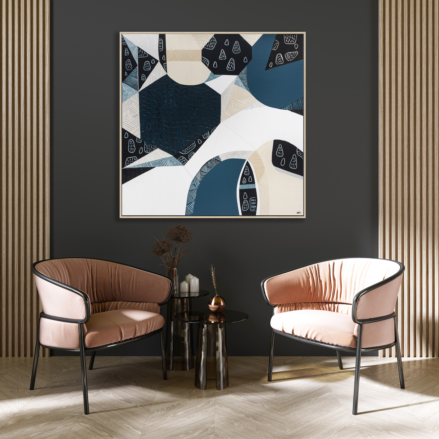 Modern Wooden Office Interior Lobby With Cozy Seats And Empty Da