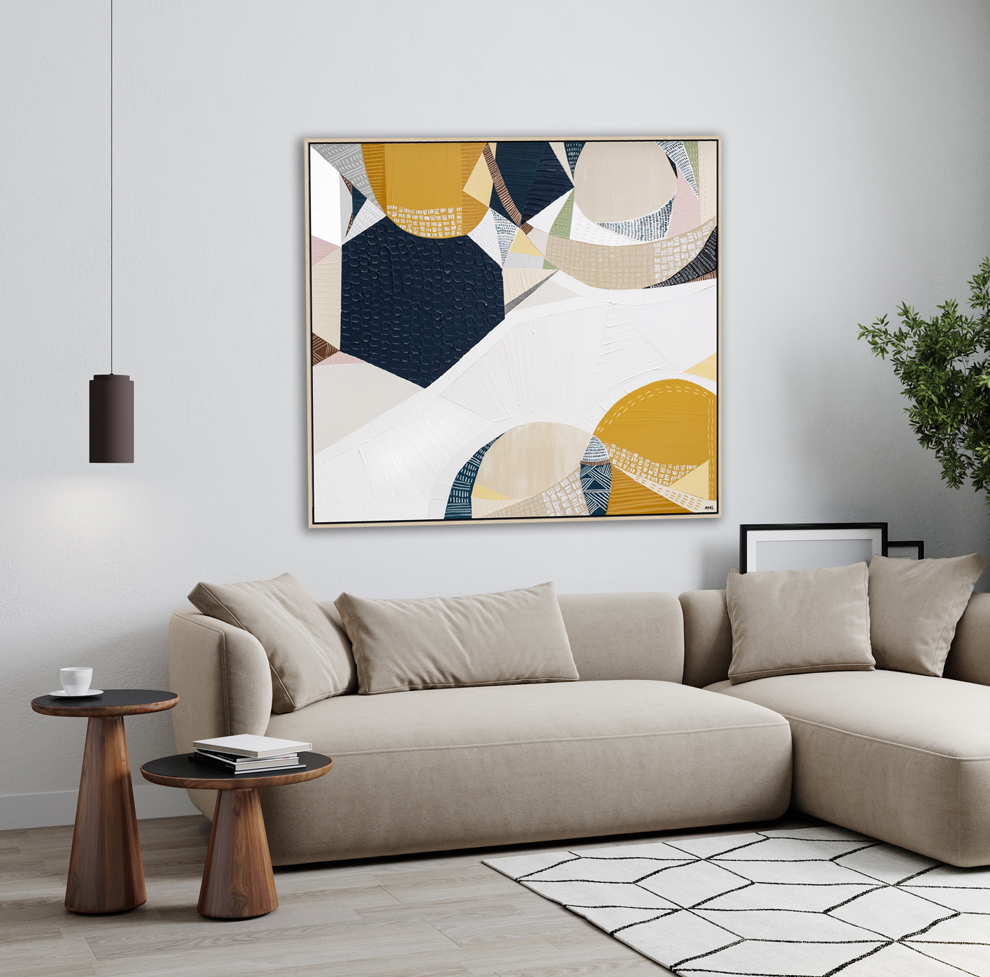 Bright Modern Living Room Mockup, Beige Sofa On White Classic Ba