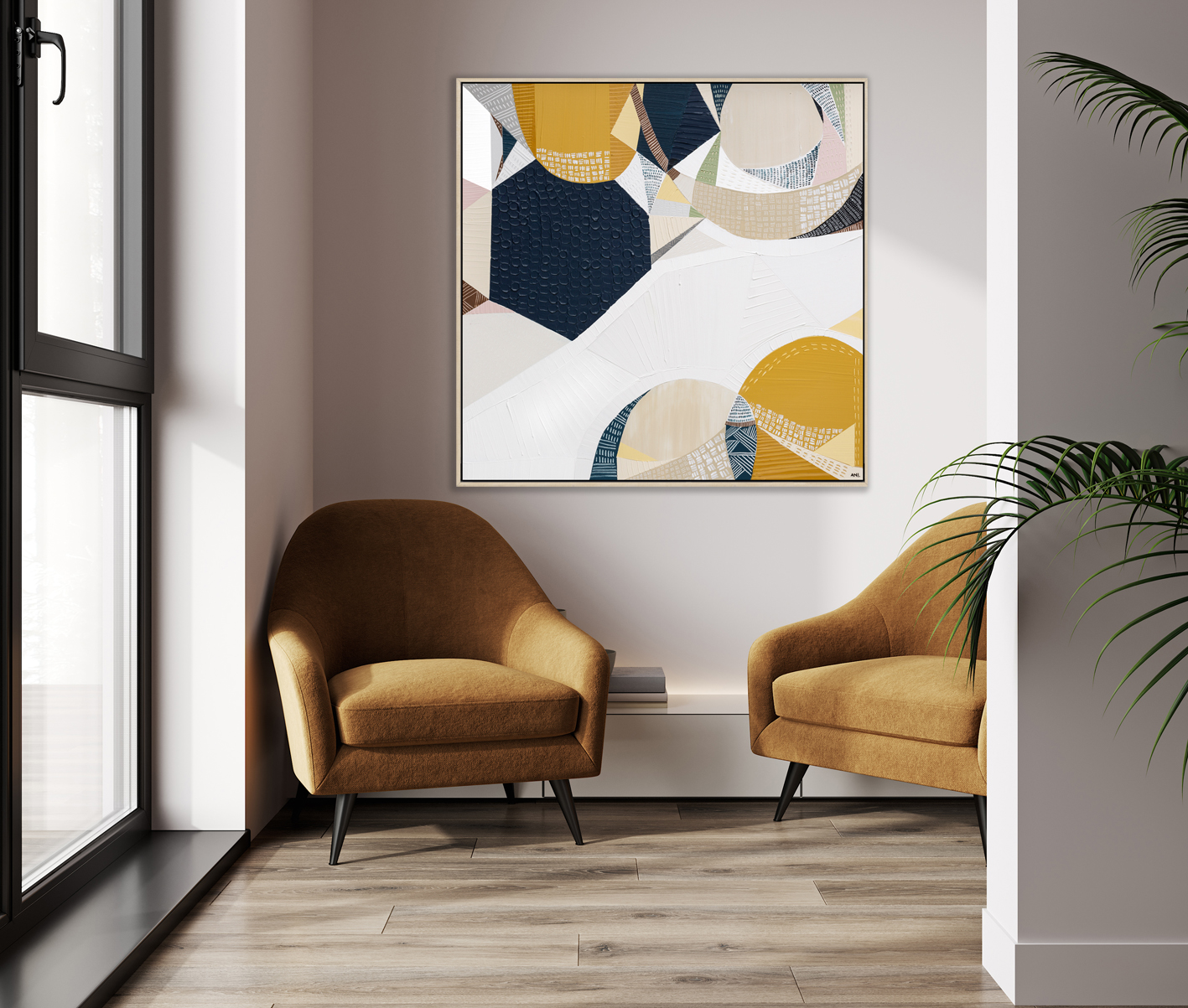 Horizontal Poster Frame Mock Up In Modern Living Room Interior B