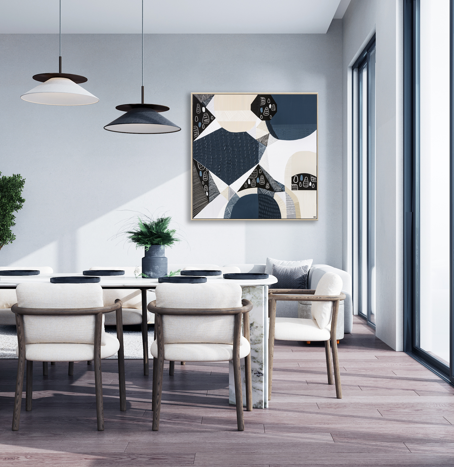 Minimal Modern Home With Living Room And Dining Room Design, Wal