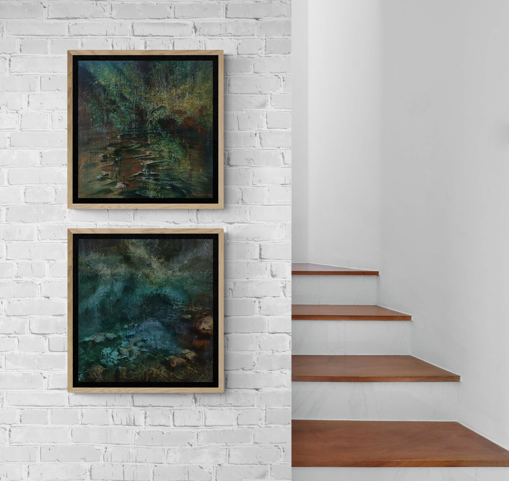 Canvy Rainforest Rockpool Interior Feature Wall Next To Staircase