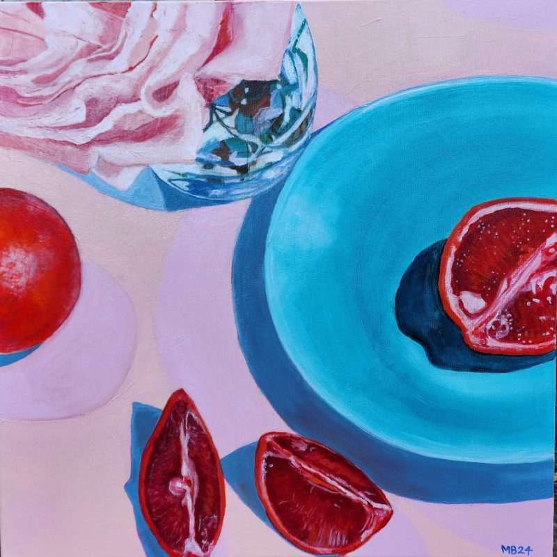 Blue Bowl and Blood Oranges in Peach