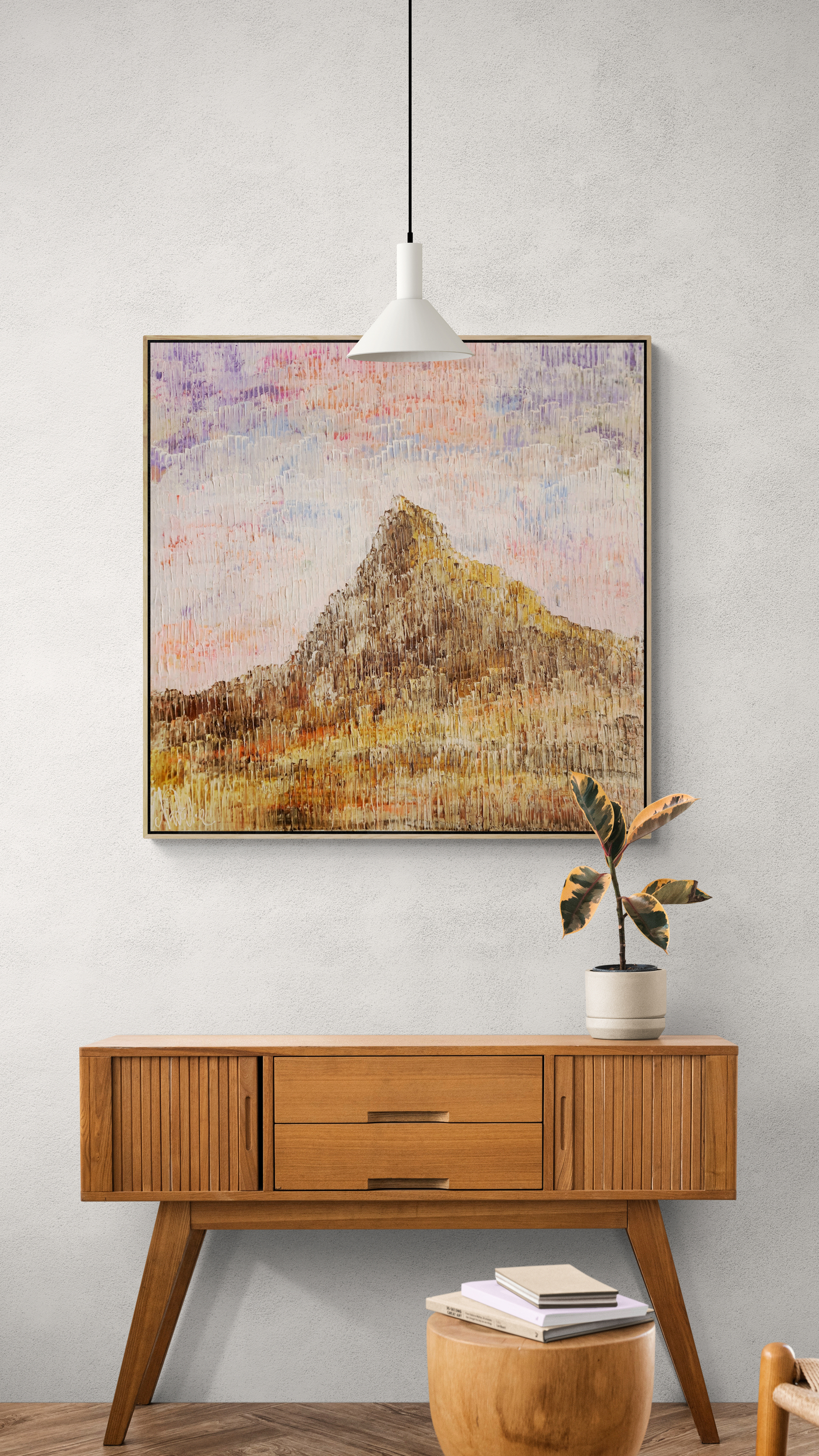 Wooden Side Cabinet With Houseplant