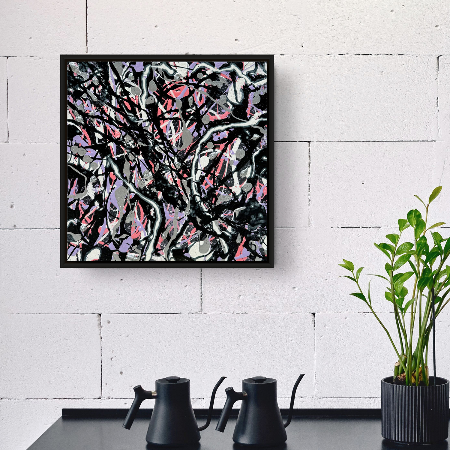 Grey V Original Art By Bridget Bradley Black Frame In Situ