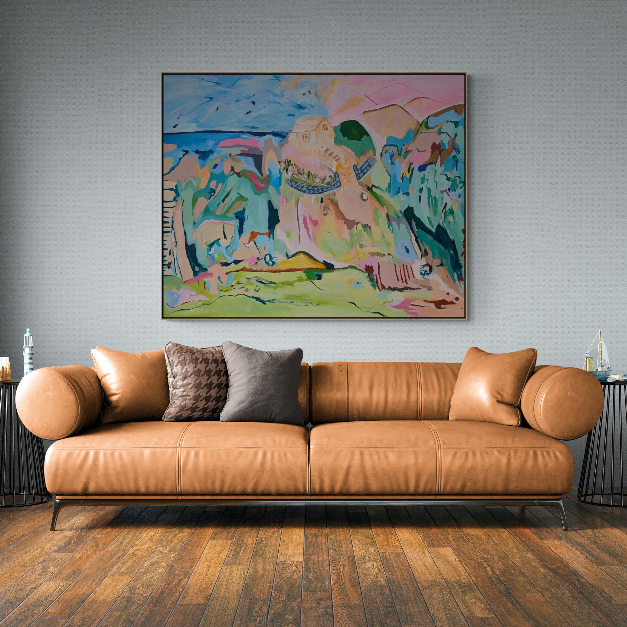 Living Room With Large Leather Sofa