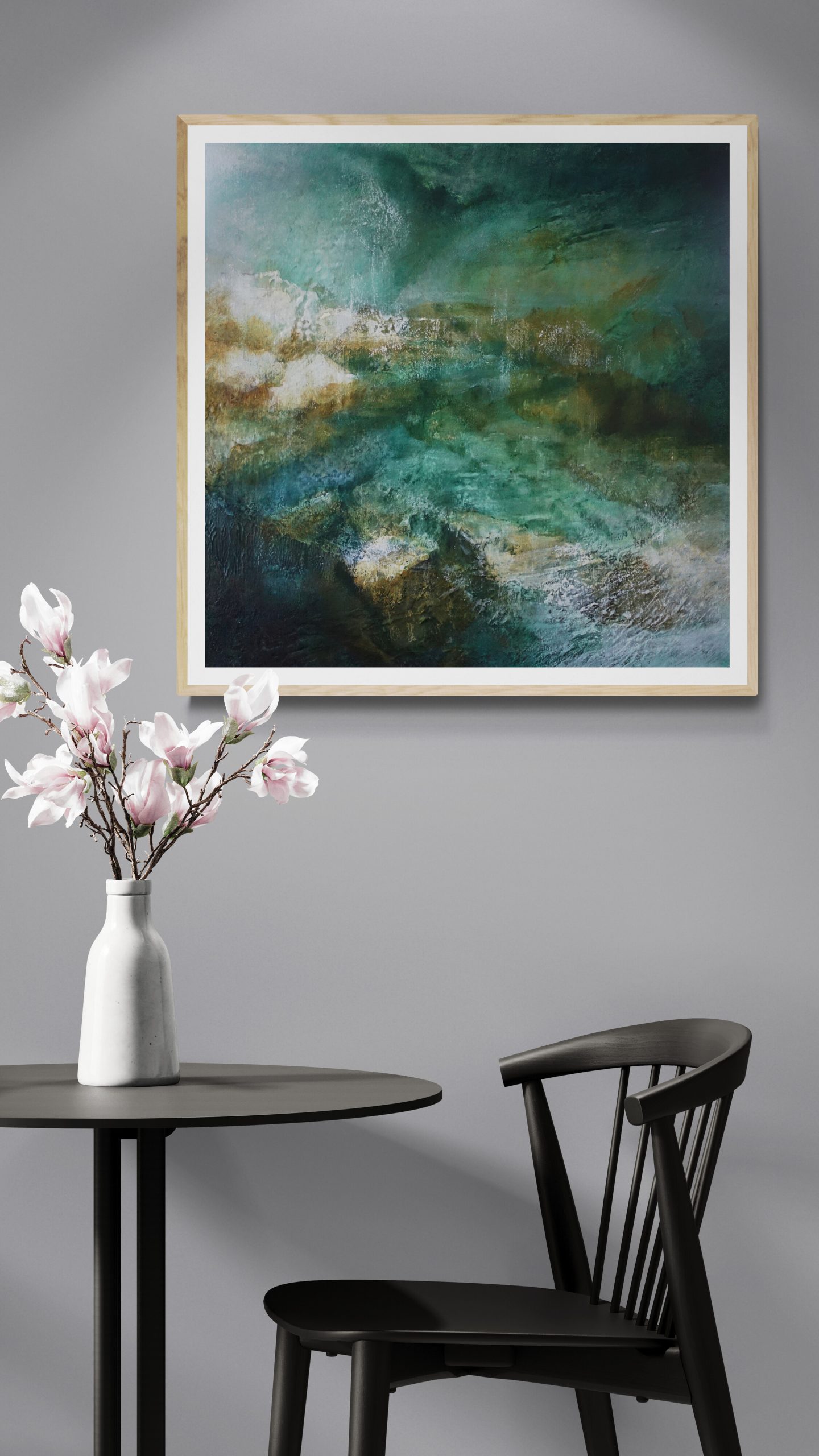 Canvy Crystal Water Table And Chair Next To Spotlit Wall