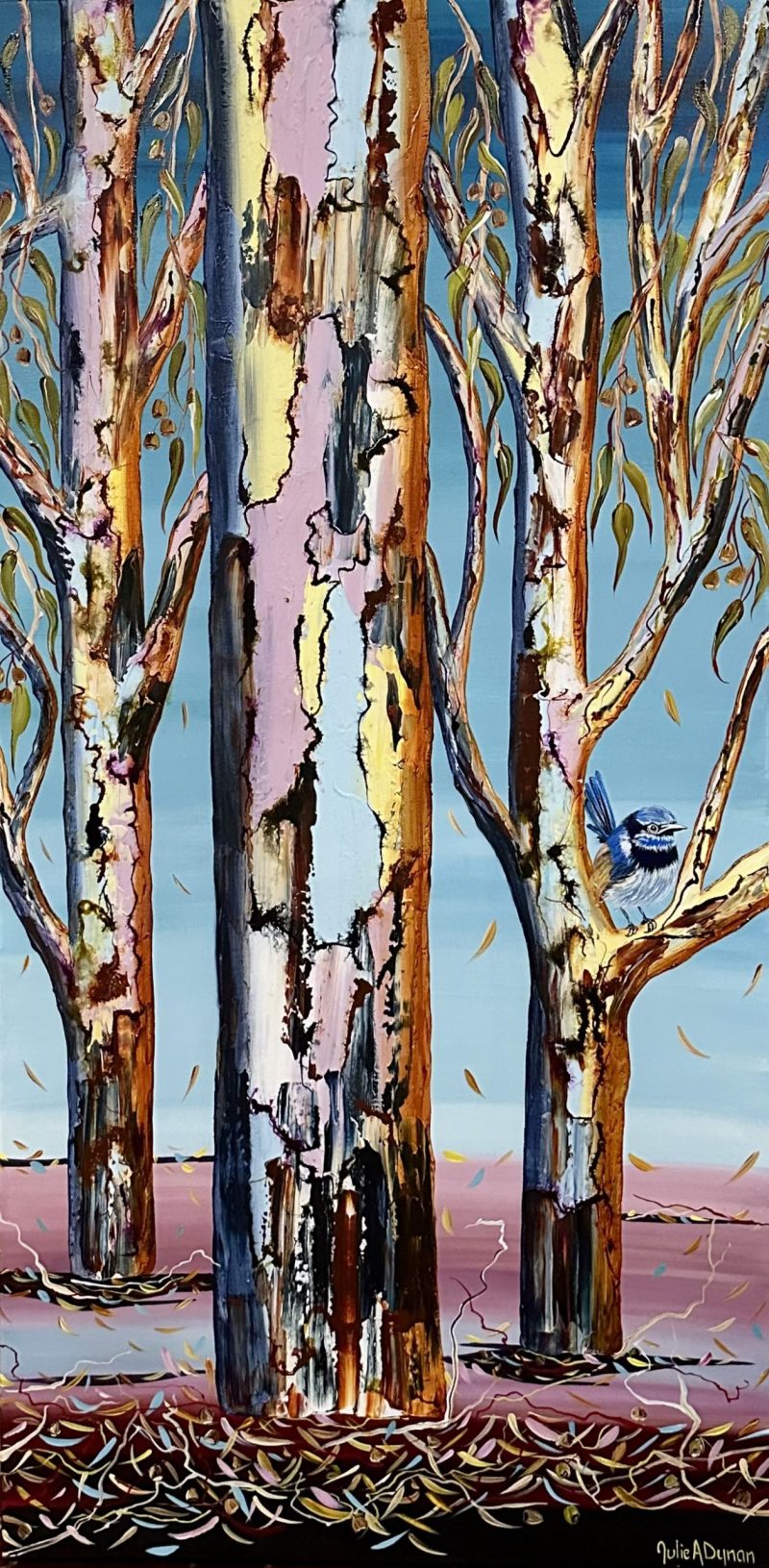 Too many worms little blue wren – Colourful Tree Series