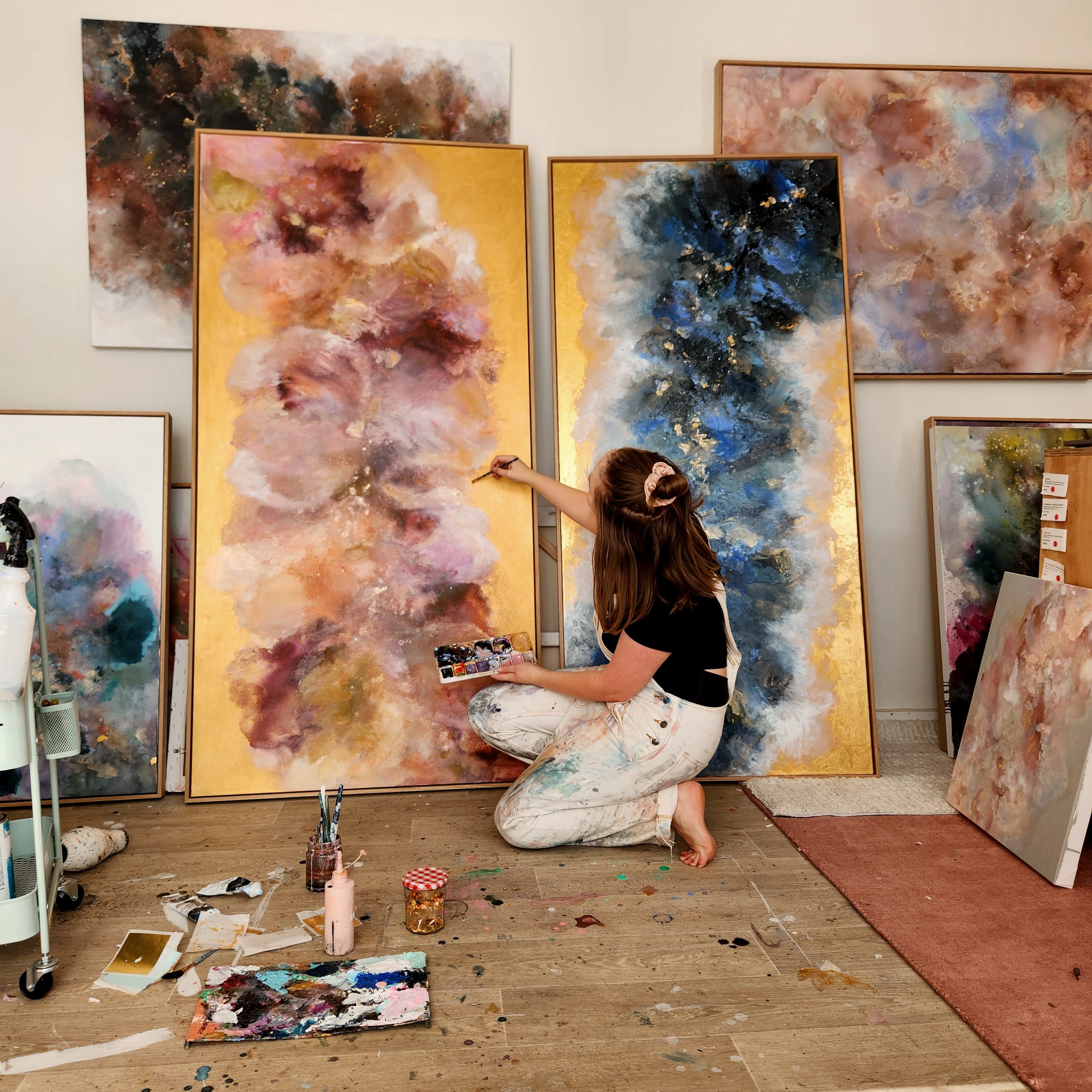 Art Lovers Australia Fern Siebler Golden Girl 2024 Gold Leaf, Acrylic, Ink, Aerosol 182x92cm $3750au