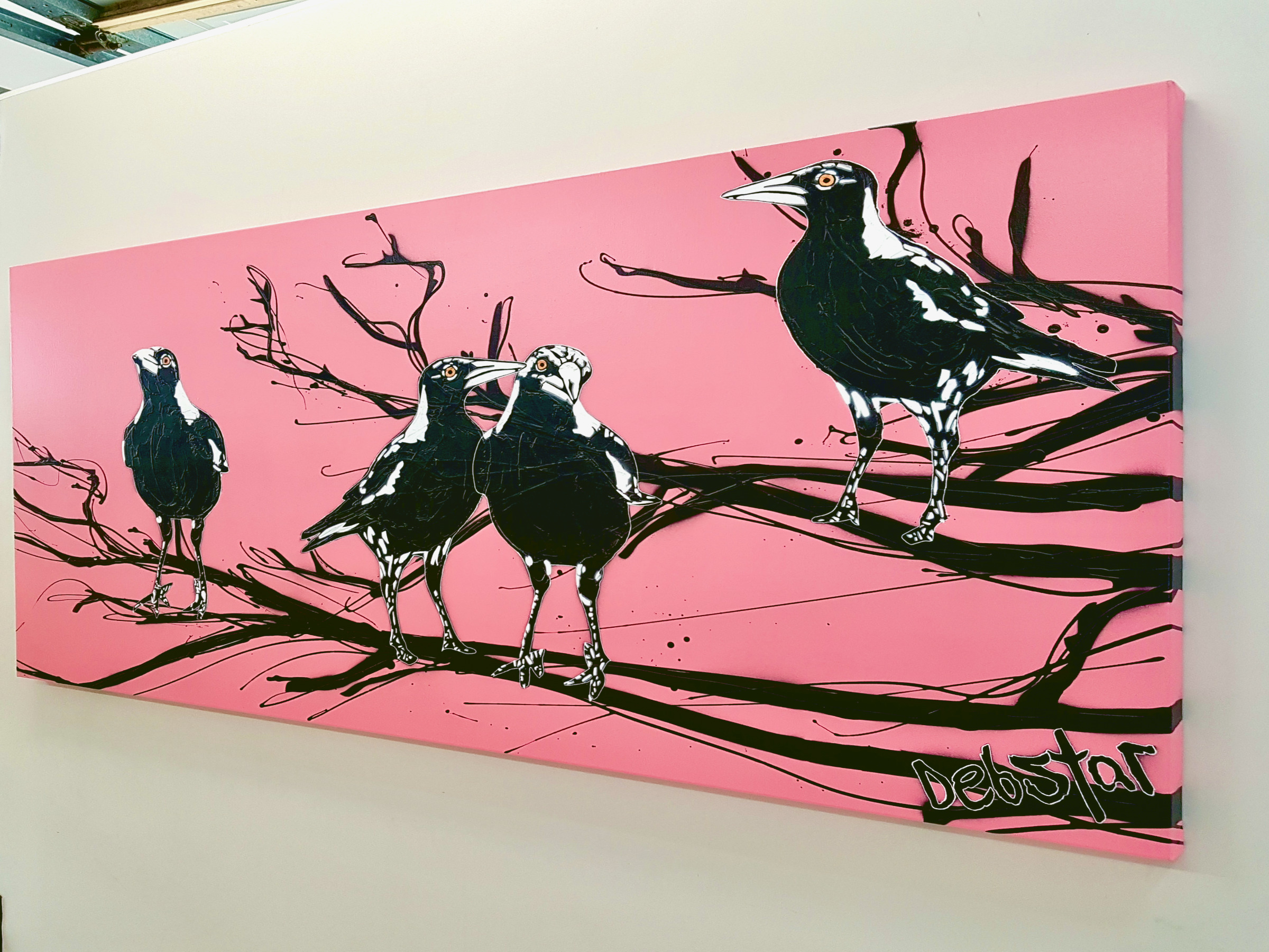 Magpie Mischief Pink Pop Popart Deborah Lang Art Urban Canvas 3