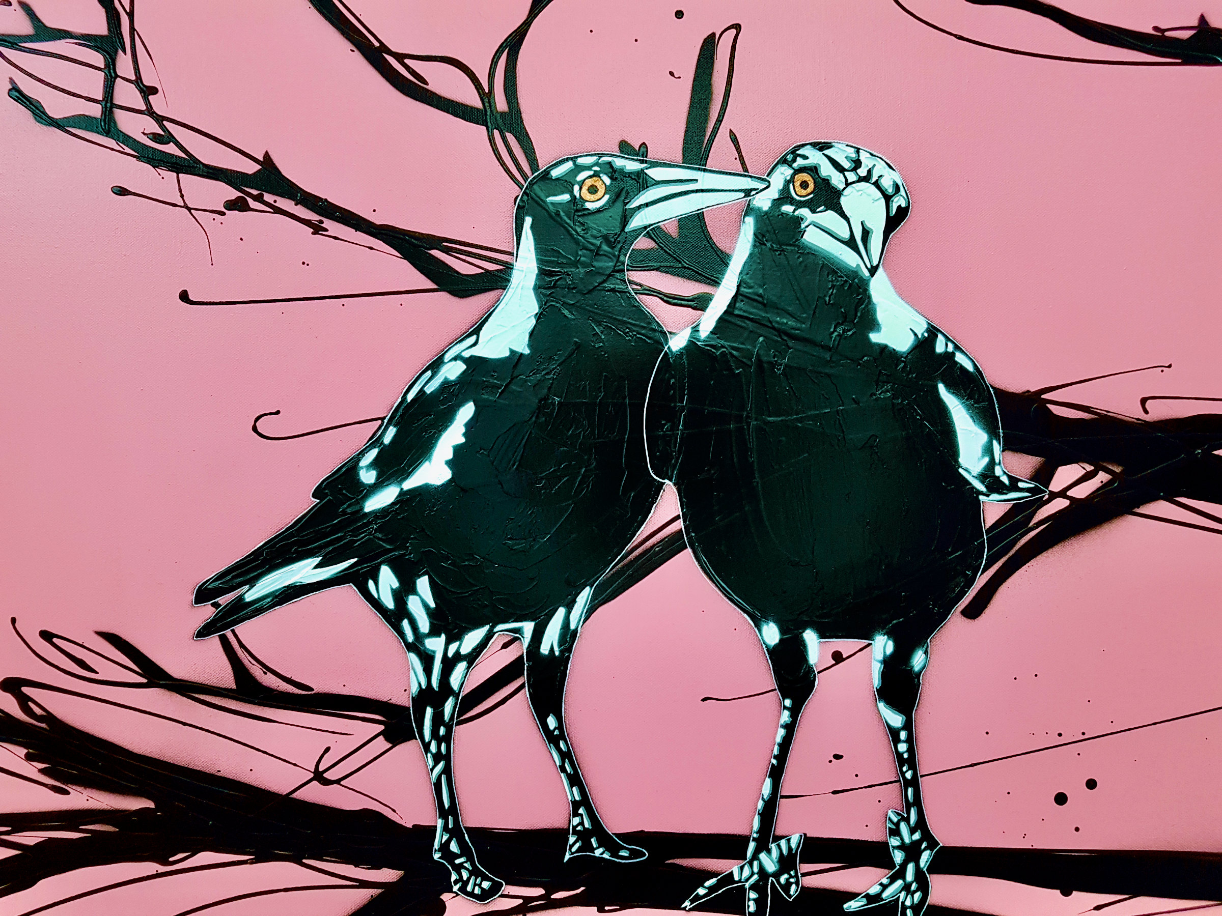 Magpie Mischief Pink Pop Popart Deborah Lang Art Urban Canvas 4