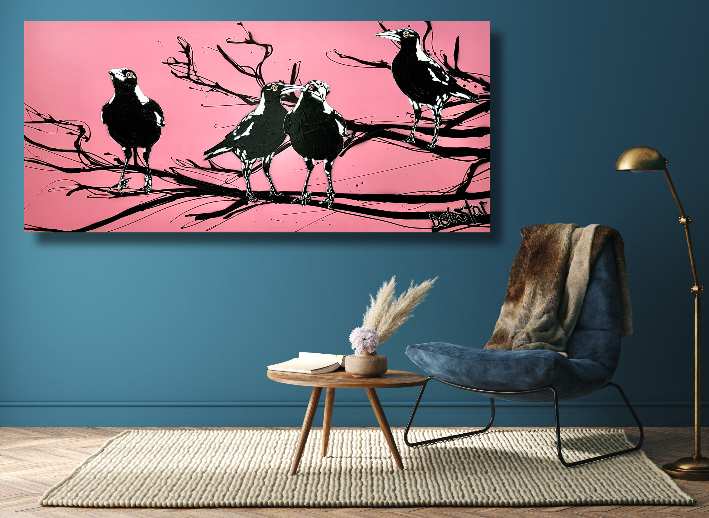 Home Interior Mock Up With Dark Green Armchair, Table And Decor In Living Room