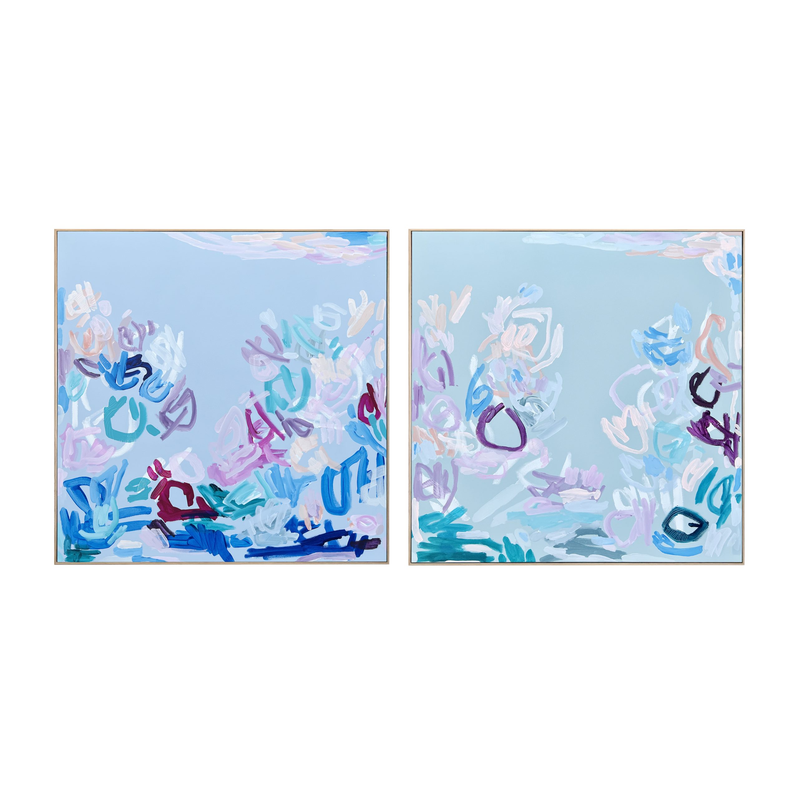 Australian Abstract Artist Rebecca Koerting Blue Green Diptych 100