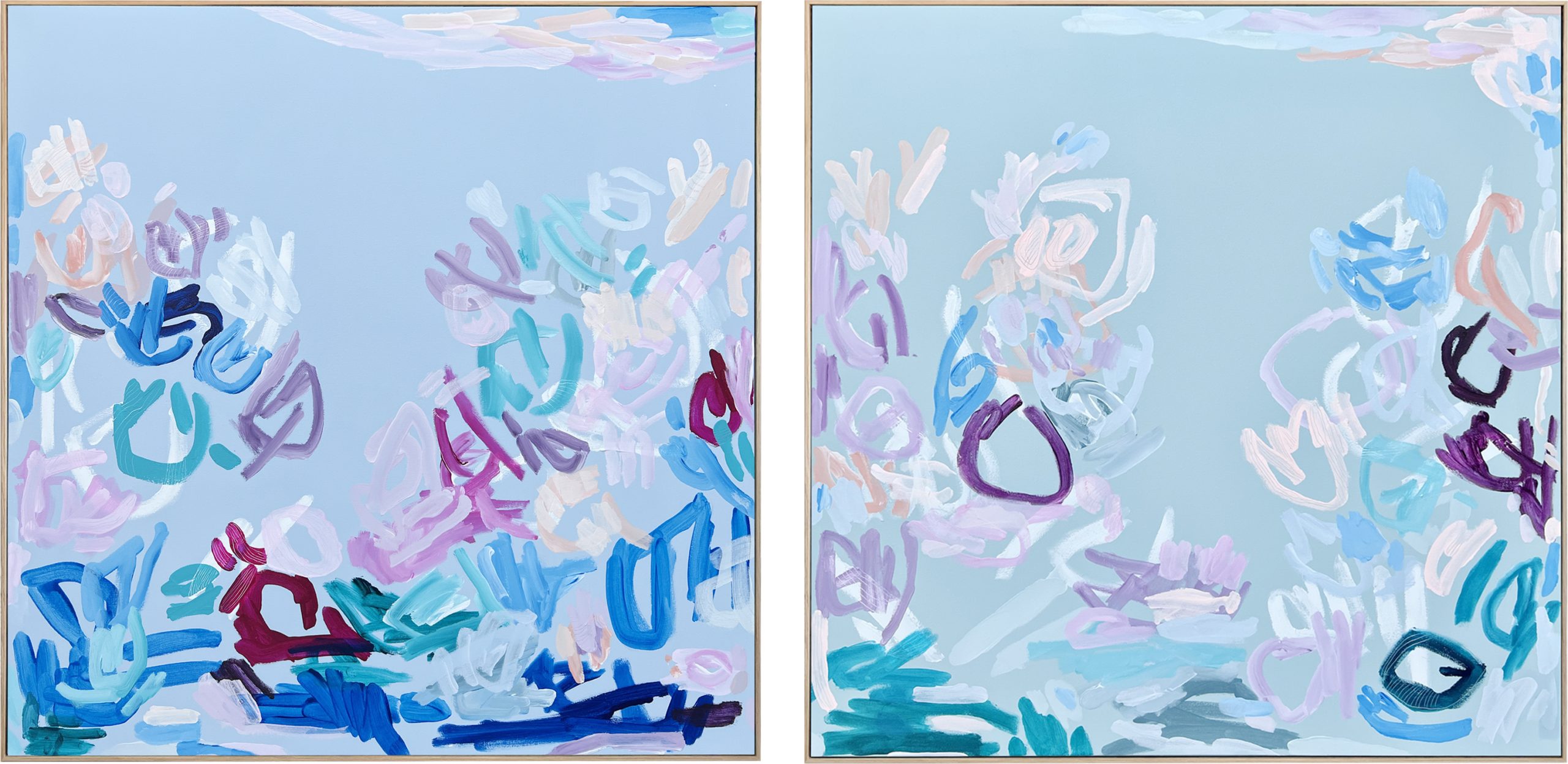Australian Abstract Artist Rebecca Koerting Blue Green Diptych 200