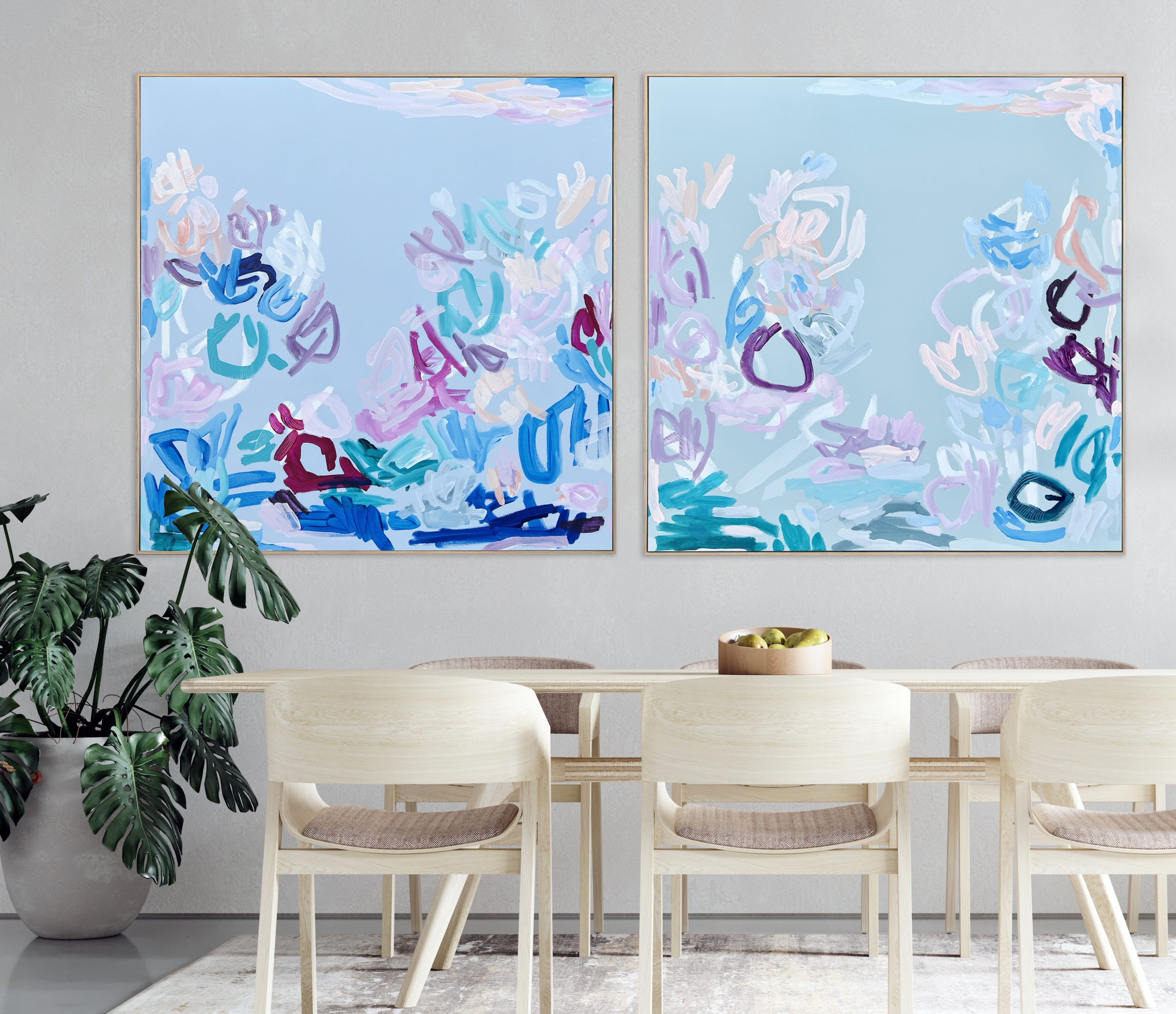 Australian Abstract Artist Rebecca Koerting Blue Green Diptych 300