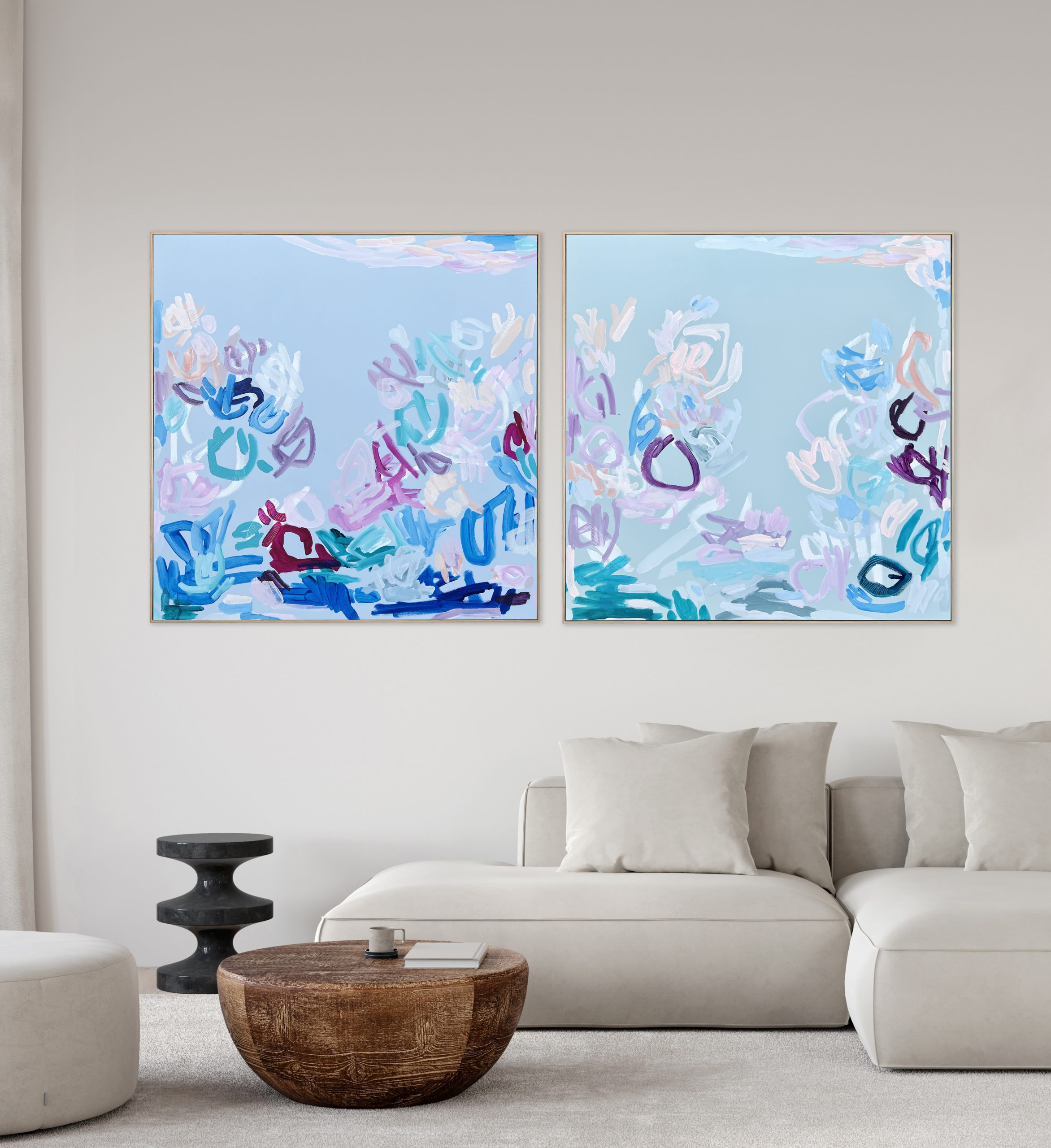 Australian Abstract Artist Rebecca Koerting Blue Green Diptych 301