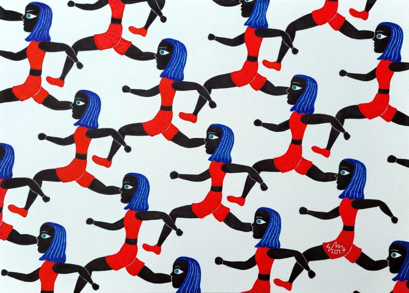 Girls Marathon – Ink Drawing