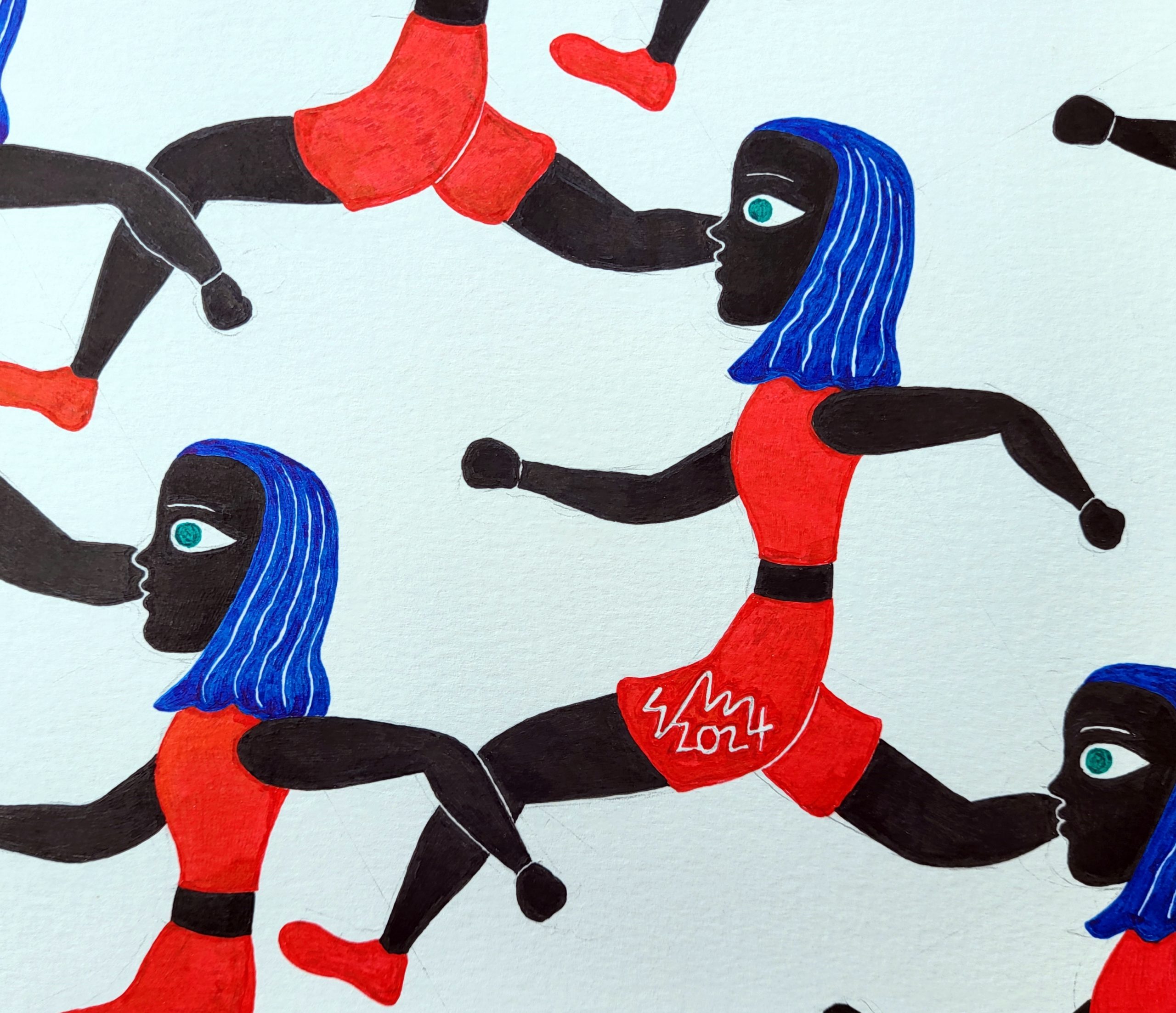 Girls Marathon Ink Drawing 2024 Signature