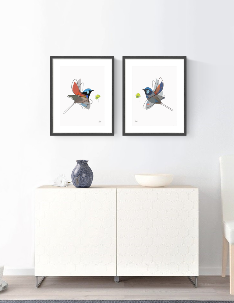 Diptych Truemotion Fairywren Red Superb Cabinet