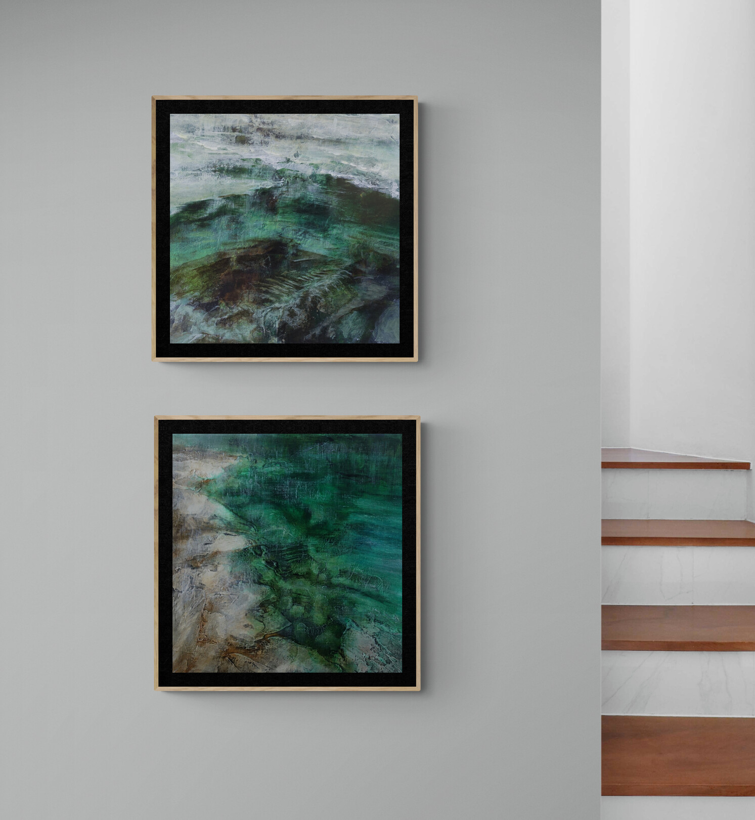 Canvy Rockshelf&emerald Shore Interior Feature Wall Next To Staircase