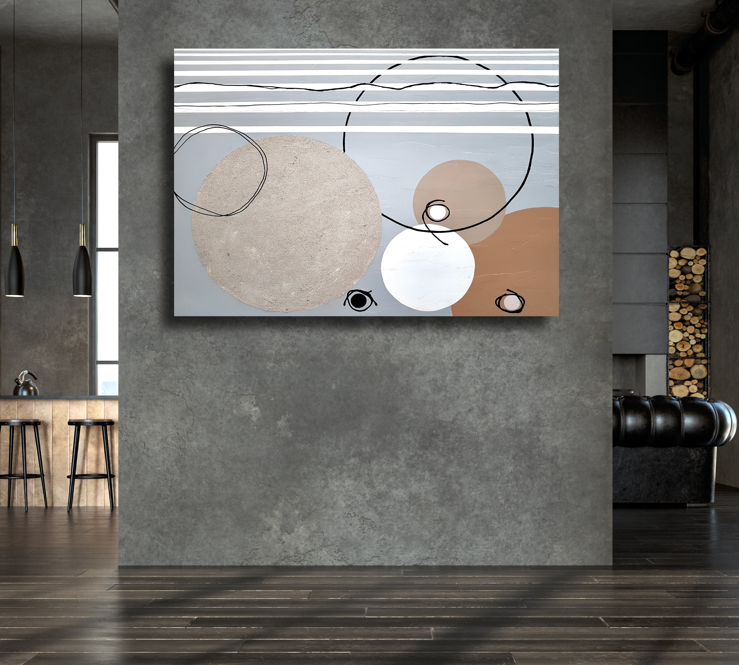 Living Room Interior In Loft, Industrial Style