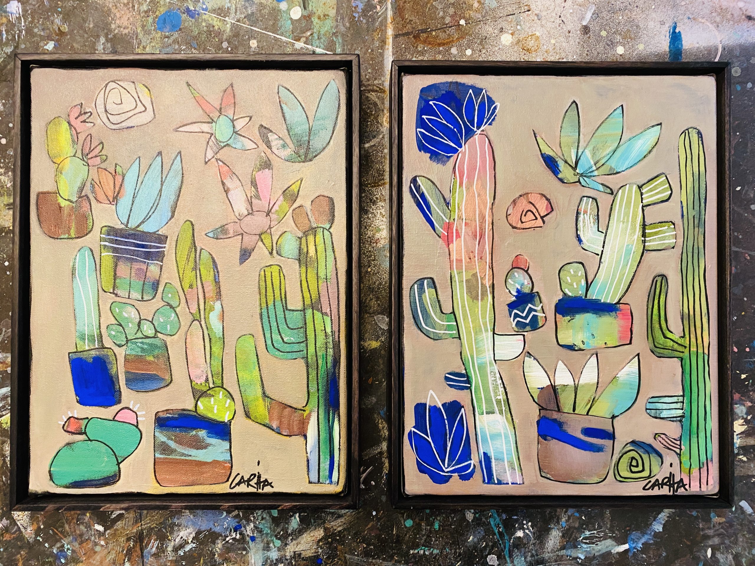 Carita Farrer Spencer Small Prickles #1 And #2 32x42cm Oak Frame