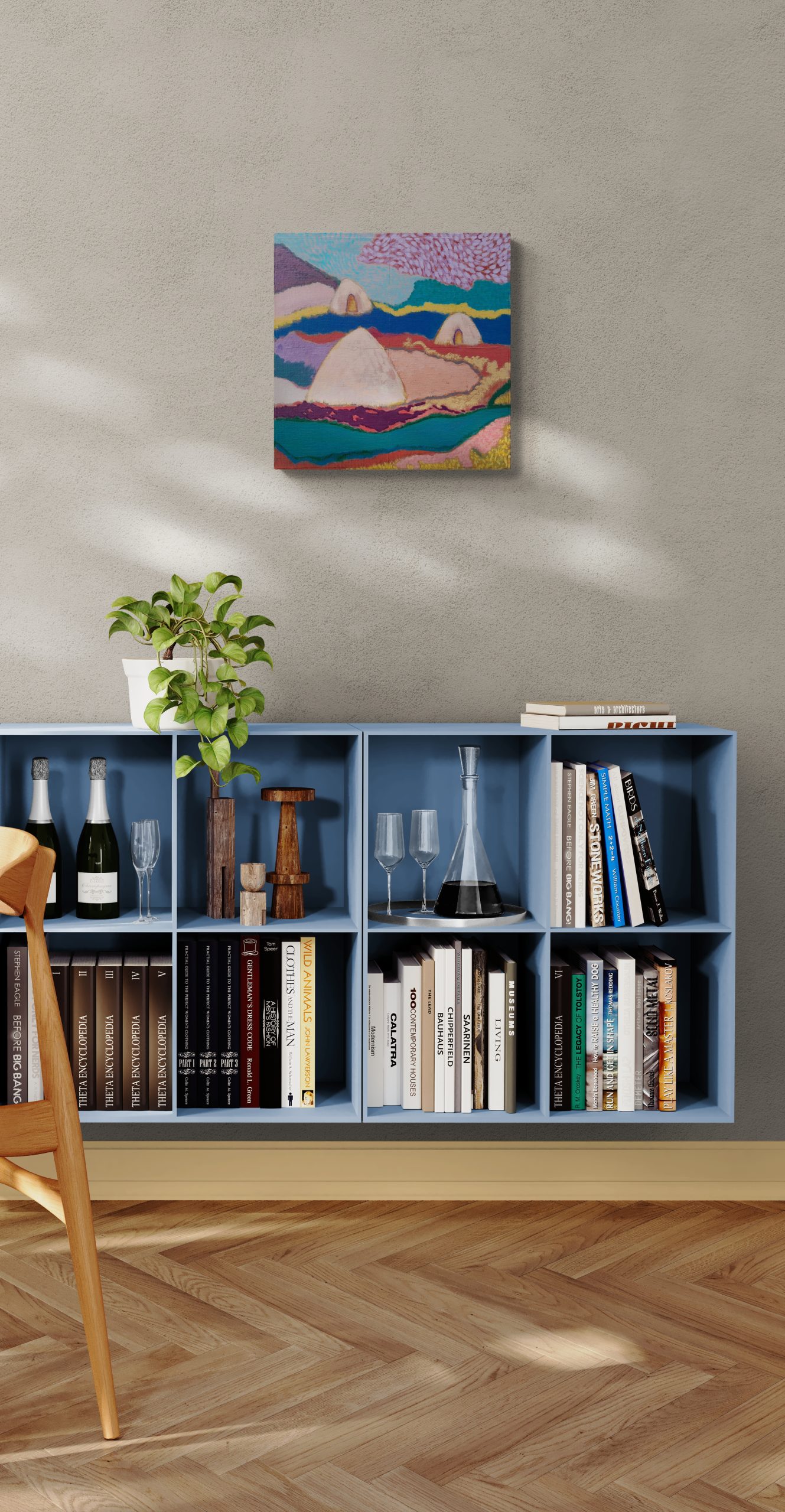 Dining Room With A Wall Mounted Cabinet