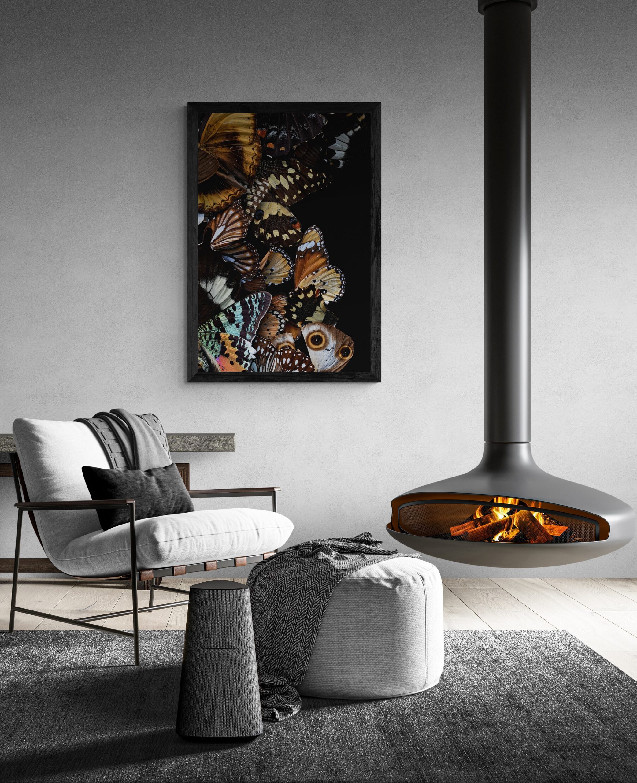 Modern Living Room With Suspended Fireplace (1)