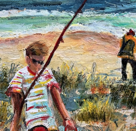 Beach Fishing Red. Sq Detail