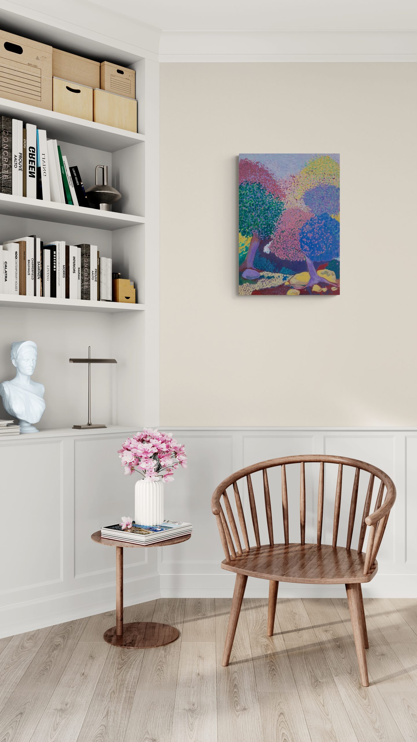 Homely Room With Bookcase And Wooden Chair
