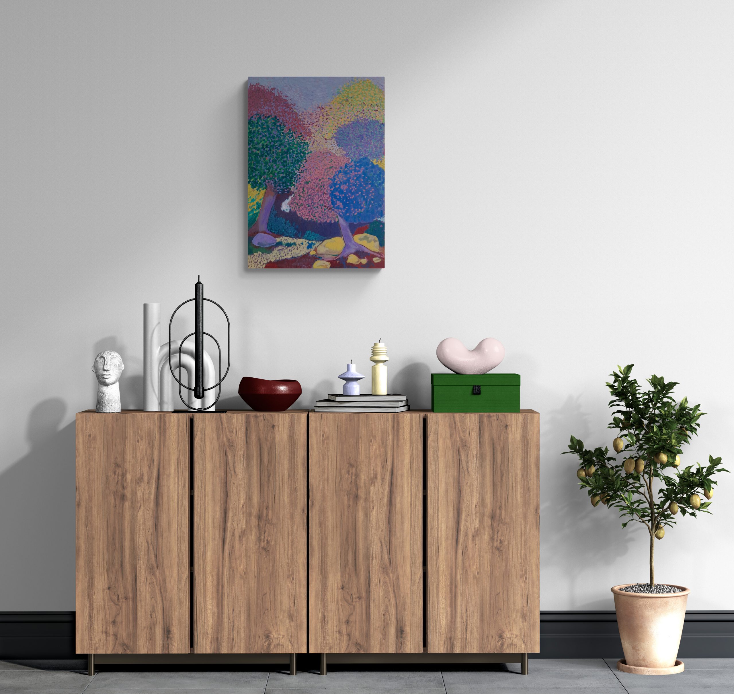 Hallway With Cabinet And Lemon Tree