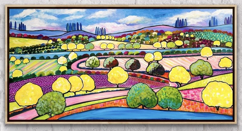 Yellow Wattle and Dusty Pink Roads – Framed